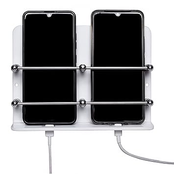 Lichee® Wall Mount White Acrylic Double Mobile Holder Stand for Mobile Charging, TV & AC Remote Holding at Home, Office, Bedroom, Hotel Wall Mount Multipurpose Stand (White Double Mobile Stand)
