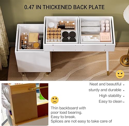 Miniatura 4 de Chrangmay Elegante mesa de maquillaje de esquina negra, con espejo iluminado y 4 cajones espaciosos, tocador esencial para dormitorio con mesita de