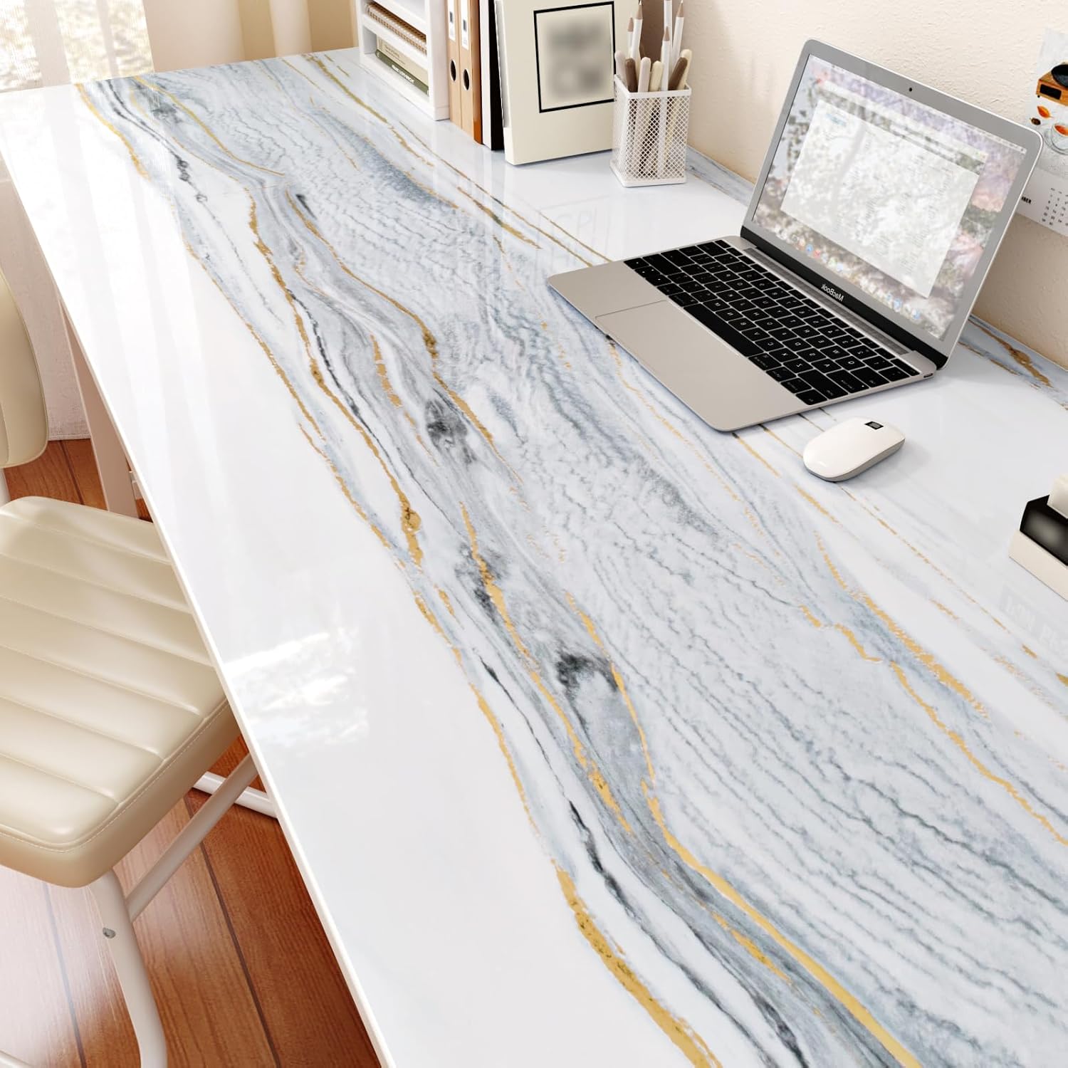 Wallercity Glossy White/Gold Marble Countertop Contact Paper 15.8''x236'' Waterproof Kitchen Contact Paper for Backsplash Marble Peel and Stick Wallpaper for Bathroom Removable Wallpapers for Cabinets