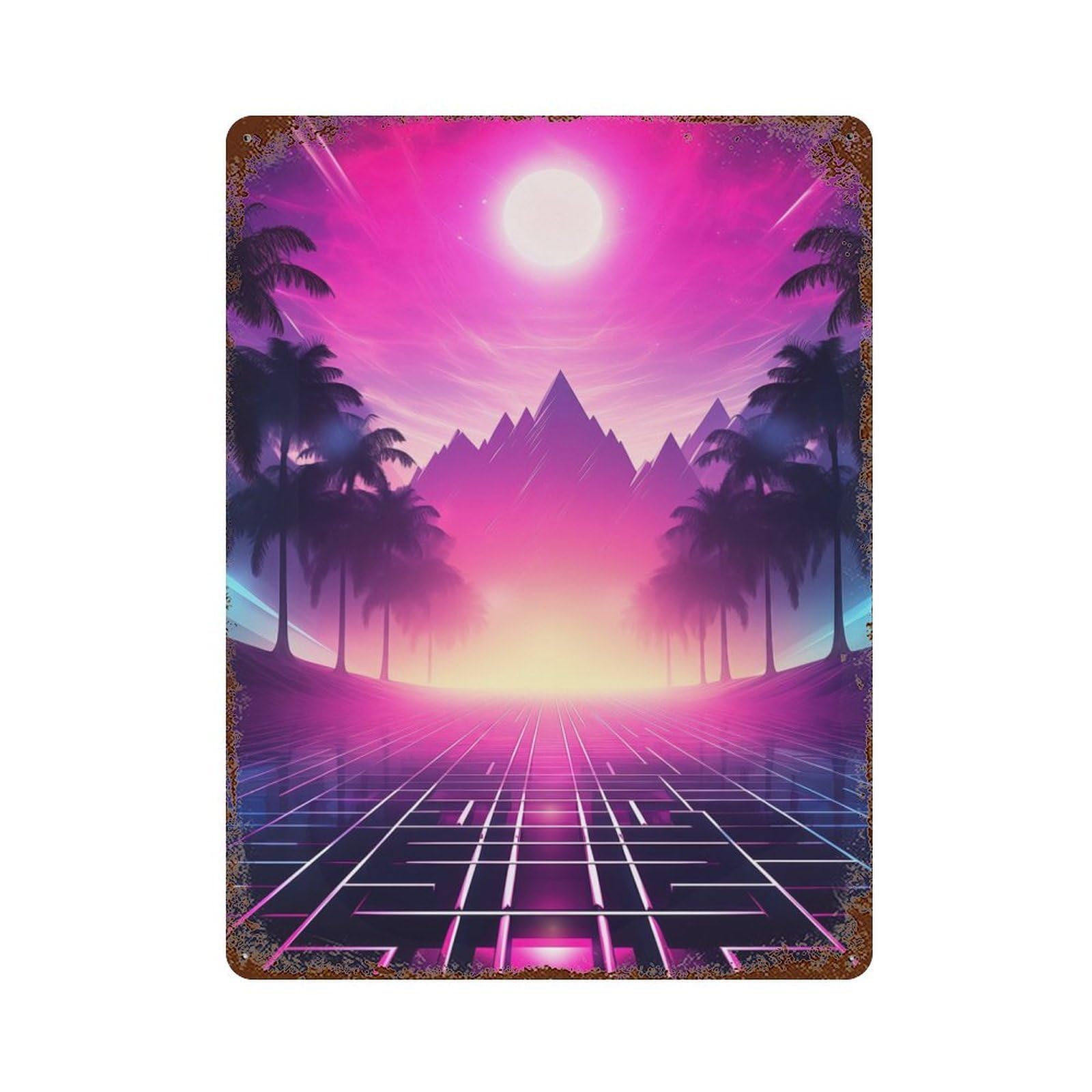 Synthwave Sunset Whispers Decorative Tin Sign 15.7"x11.8", for Bistro, Counter And Cafe Decor, Novelty Wall Decor