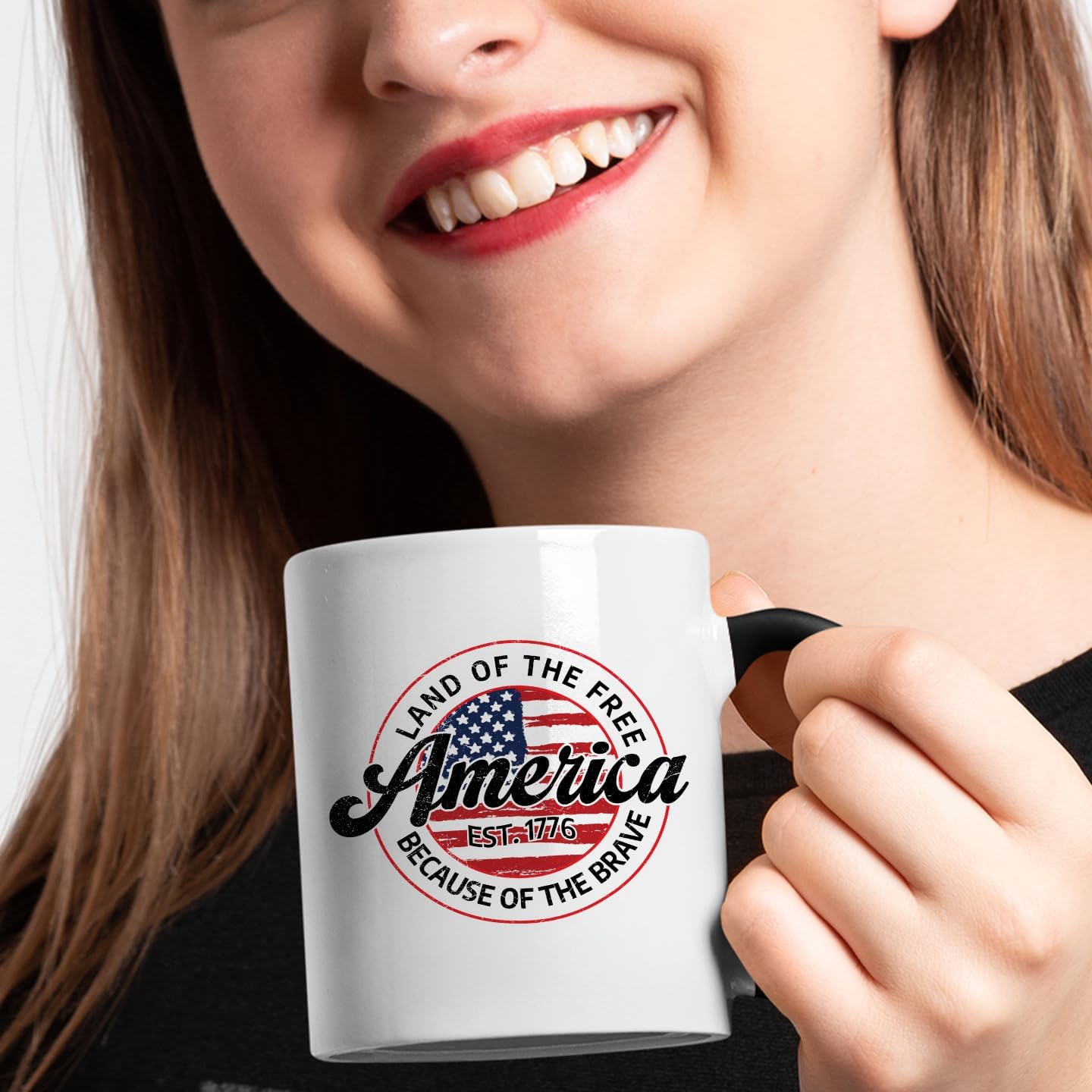 Veracco Land Of The Free America Est 1776 Because Of The Brave Coffee Mug 4th Of July Gift Patriotic Veteran Appreciation USA Pride for Military Independence Day (Black, 11oz) - Image 6