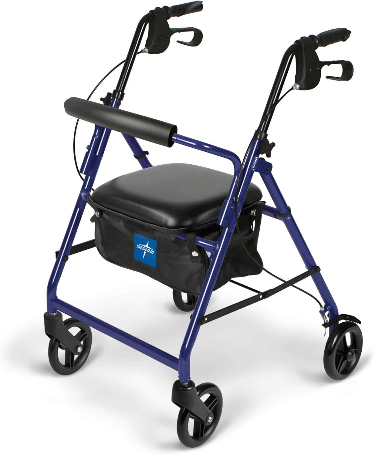 Medline Aluminum Rollator Walker with Seat, Folding Mobility Rolling Walker has 6 inch Wheels, Blue : Health & Household