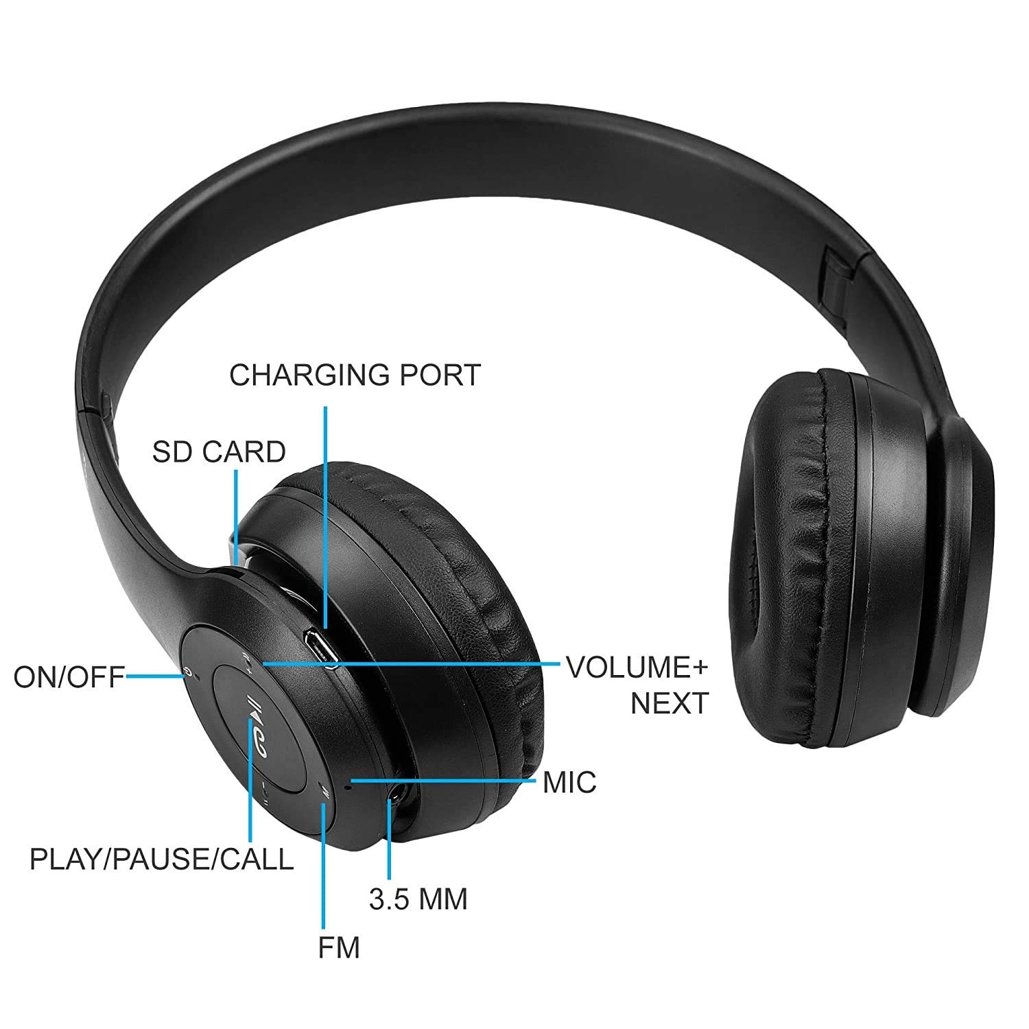 Best Sound Quality Latest P47 with Mic & SD Card Support 6 Hour Battery Backup Bluetooth Headset (On The Ear) (Black)