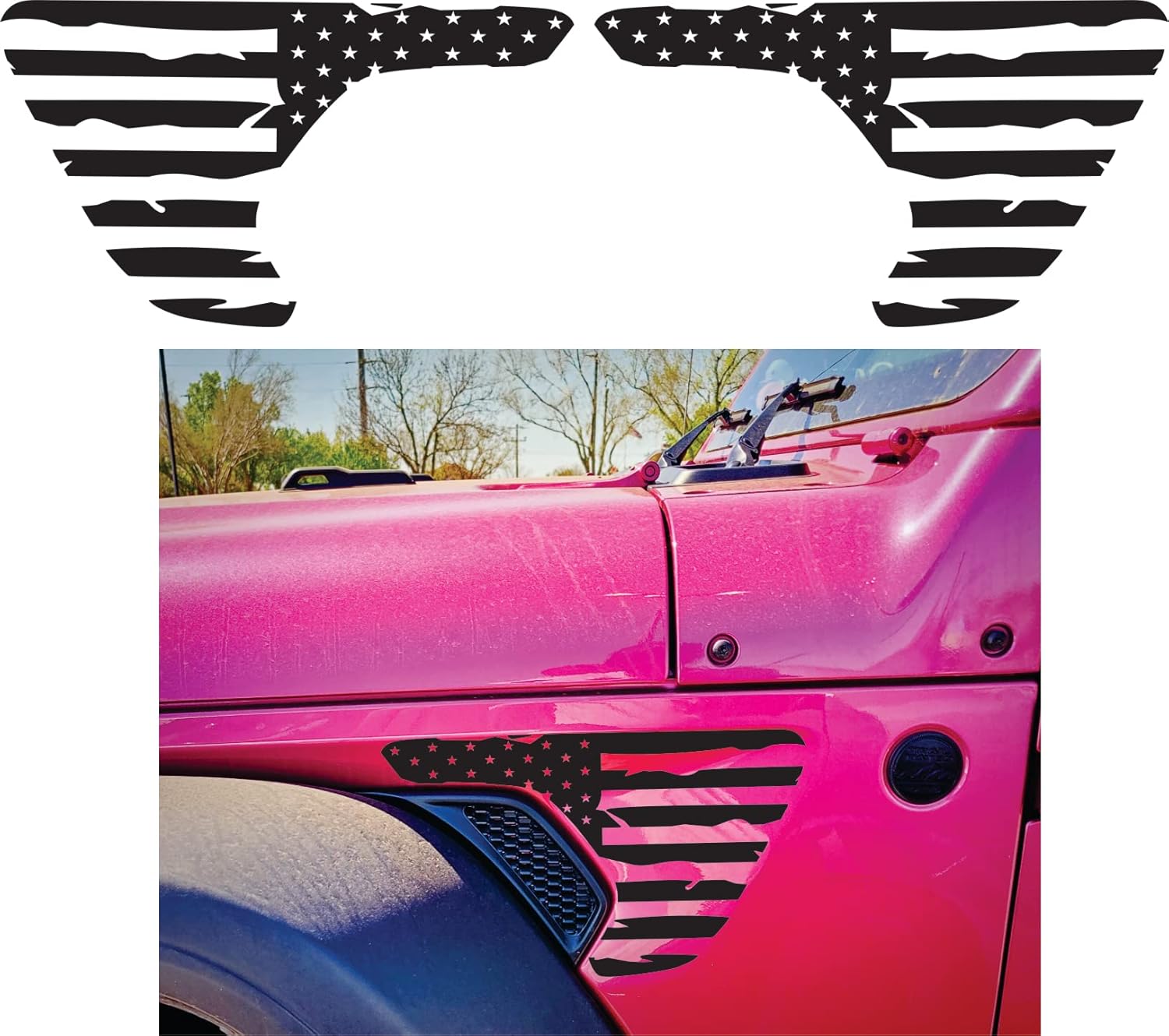 Side Fender Vent American Flag Decal Compatible with 2018-2023 Jeep Wrangler JL & 2020-2023 Jeep Gladiator JT Made in The US Matte Black (Distressed)