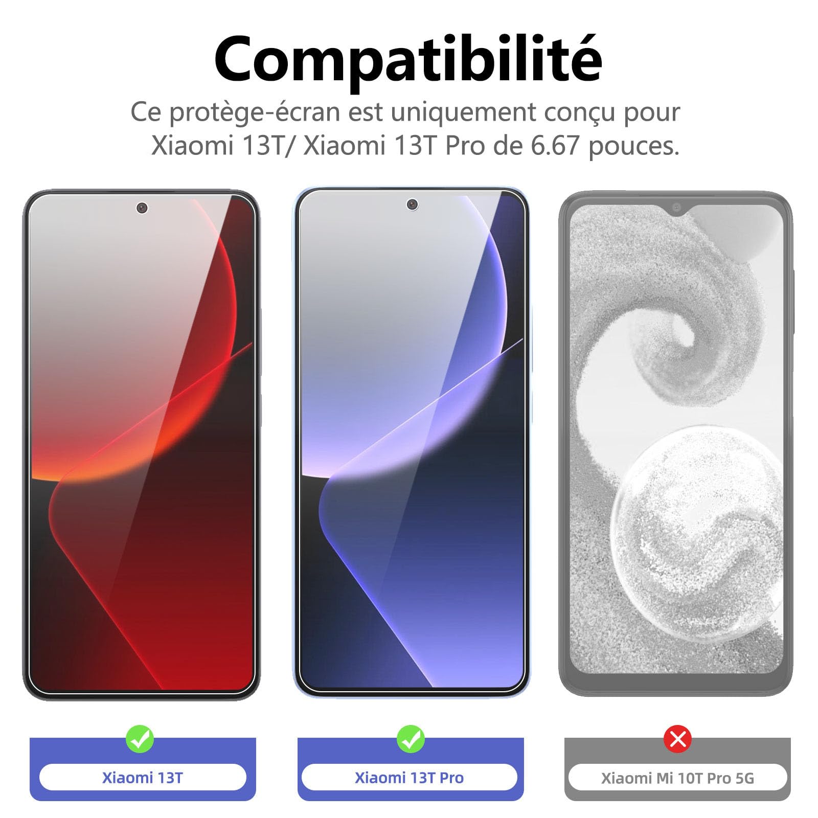 Xiaomi 13T Pro Verre Trempé 0,33mm 9H Film Protection écran Lot de 3