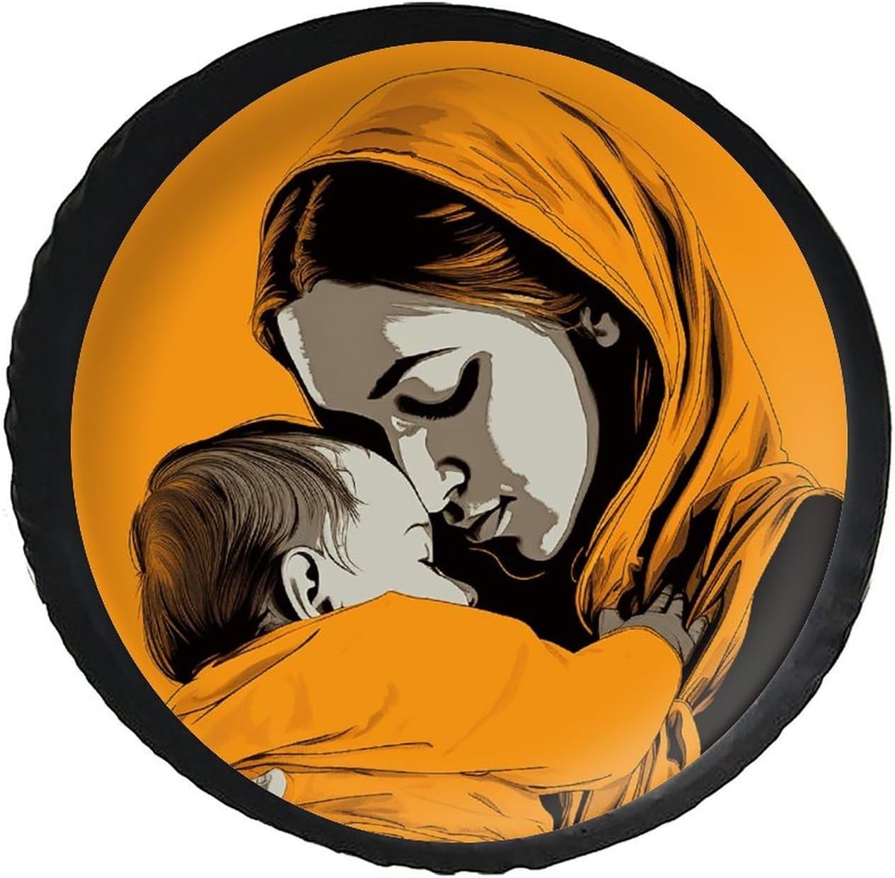 Universal Fits Diameters 28-34inch Spare Wheel Tire Cover Woman Holding Child Waterproof Leather Wheel Cover for Trailer RV SUV