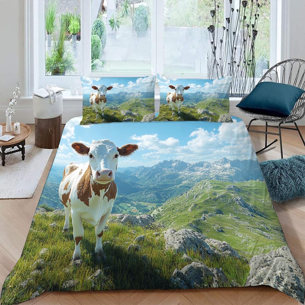 Housse de couette 160x200 vache et linge de lit 1 personne en microfibre douce