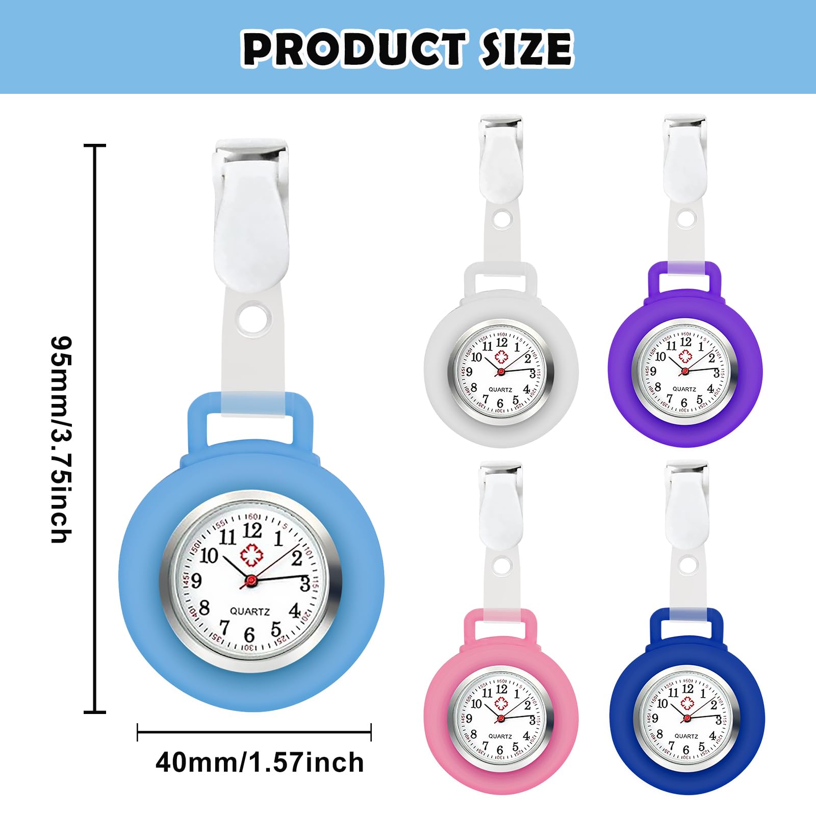 Orologio da Infermiere in Silicone con Clip - Set 5 Pezzi, Quarzo, Spille per Infermiera Donna