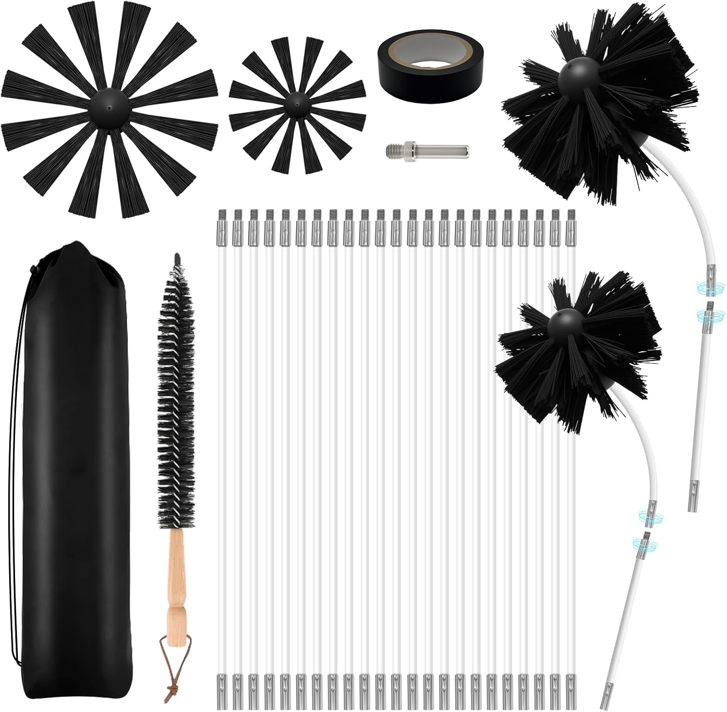 30 Feet Dryer Vent Cleaner Kit, Duct Cleaning Brush with 23 PP Rods and 4-Inch and 6-Inch Dryer Vent Brush, Dryer Cleaning Kit Suitable for Dryer Duct Cleaning Kit for Chimneys, Pipes,Dryers,Crevices