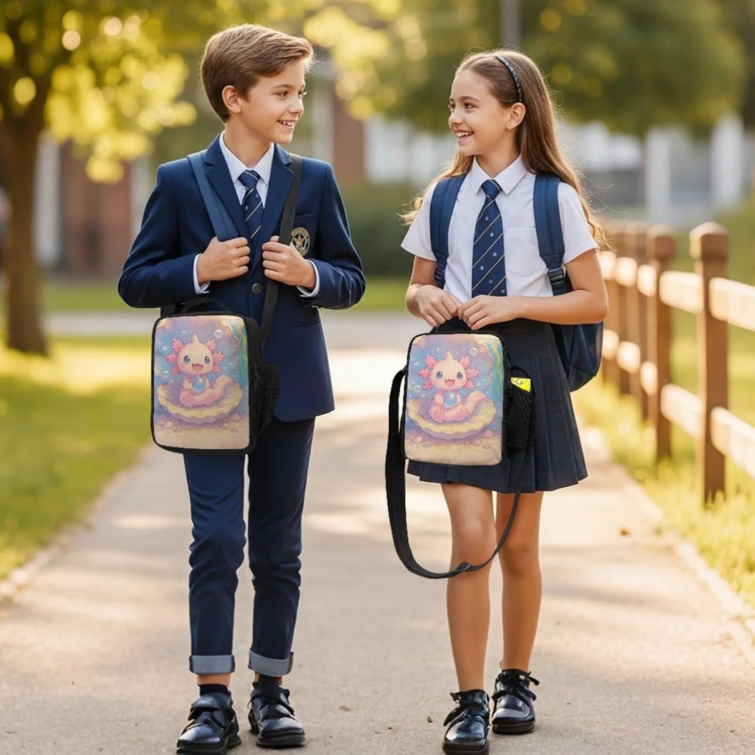 Dolyues 3 Pack Axolotl Backpack Lunchbox Combo Kids Cute Bookbag for Girls Age 6-8 Back to School Book Bags Lightweight 3rd Grade Outdoor Rucksack