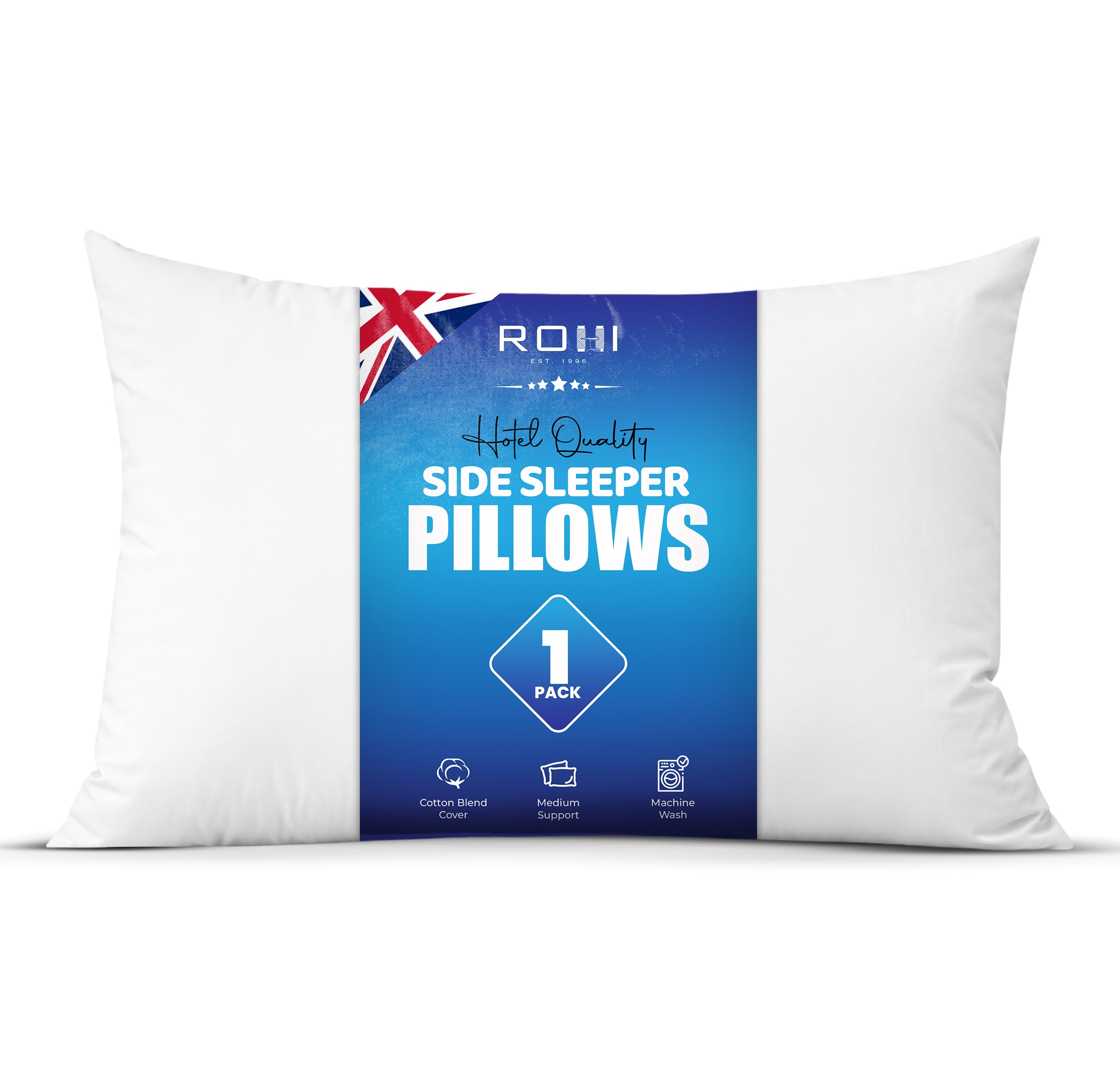 Rohi White Soft Pillows 1 Pack Hotel Quality 45cm x 70cm | Medium Support Cotton Blend Bed Pillows | Anti-Allergy Pillow for Side & Back Sleepers | Breathable Luxury Pillows