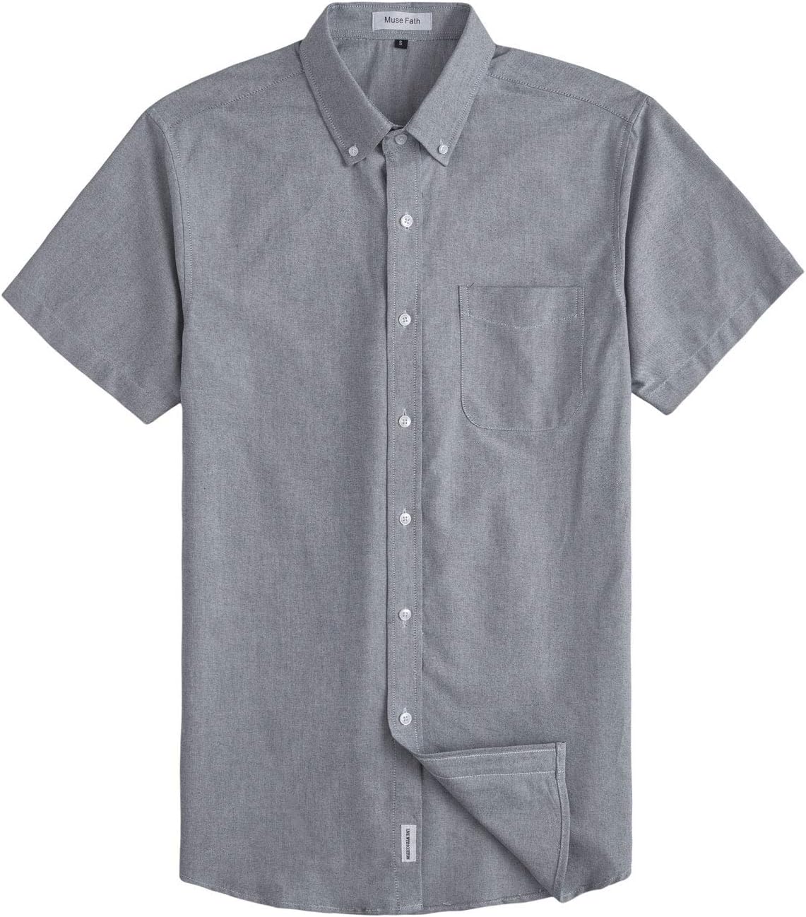 MUSE FATH Men's Casual Oxford Short Sleeve Regular Fit Chest Pocket Dress Shirt