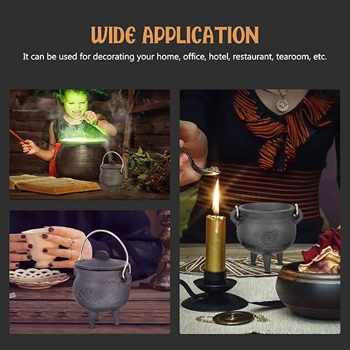 Miniatura 2 de DOITOOL Mini caldero de hierro fundido con tapa y asa, olla de bruja de Halloween de 4 pulgadas con tapa para decoración de Halloween o quema de