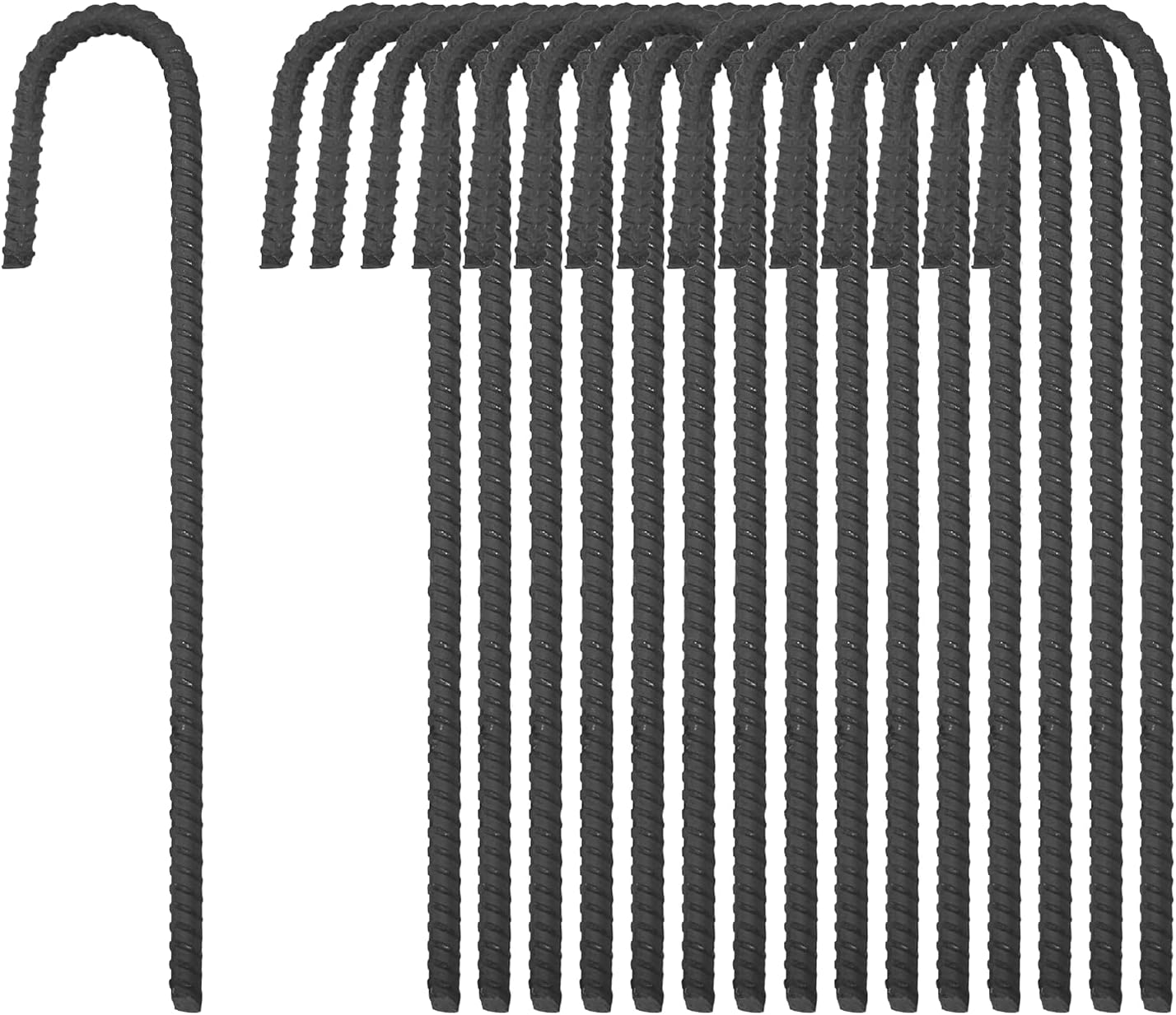 Pinnacle Mercantile 16 Pack Rebar Stakes J Hook Heavy Duty Steel Ground Anchors 12 inch Chisel Point End Made USA
