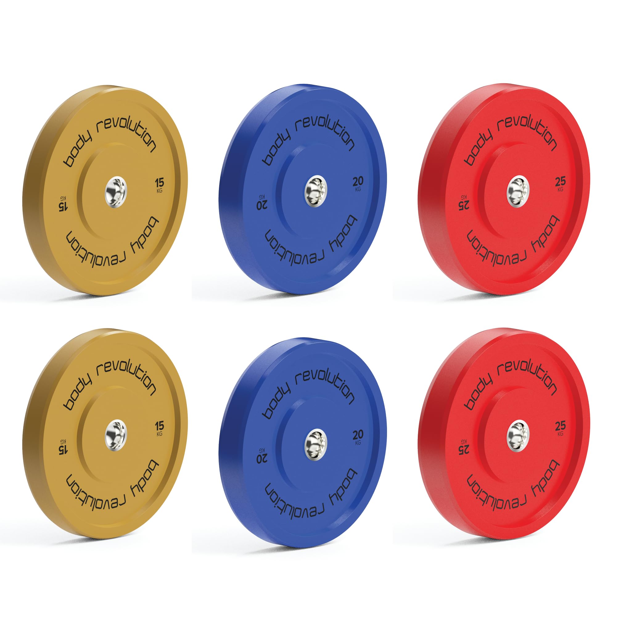 BODY REVOLUTION Olympische Hantelscheiben für 5,1 cm Langhanteln – einfarbige Gummi-Stoßdämpferplatten, Heim-Fitnessgeräte für Krafttraining