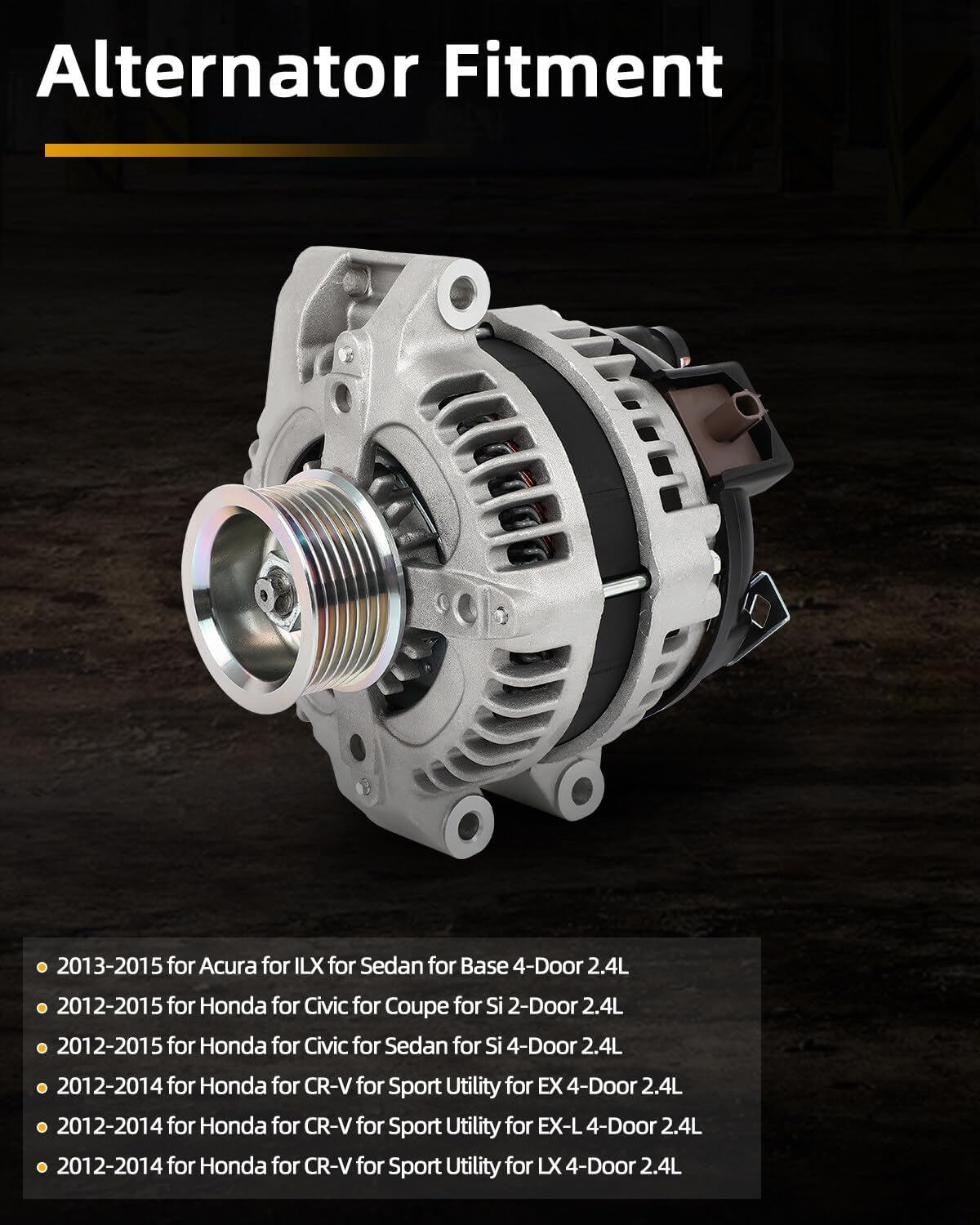 OCPTY 11604 Alternators Alternator for Acura for ILX 2013-2015,for Honda for Civic 2012-2015,for Honda for CR-V 2012-2014 12V 120AMP S7 Pulley Class，for 2.4L Replaces 104210-1530