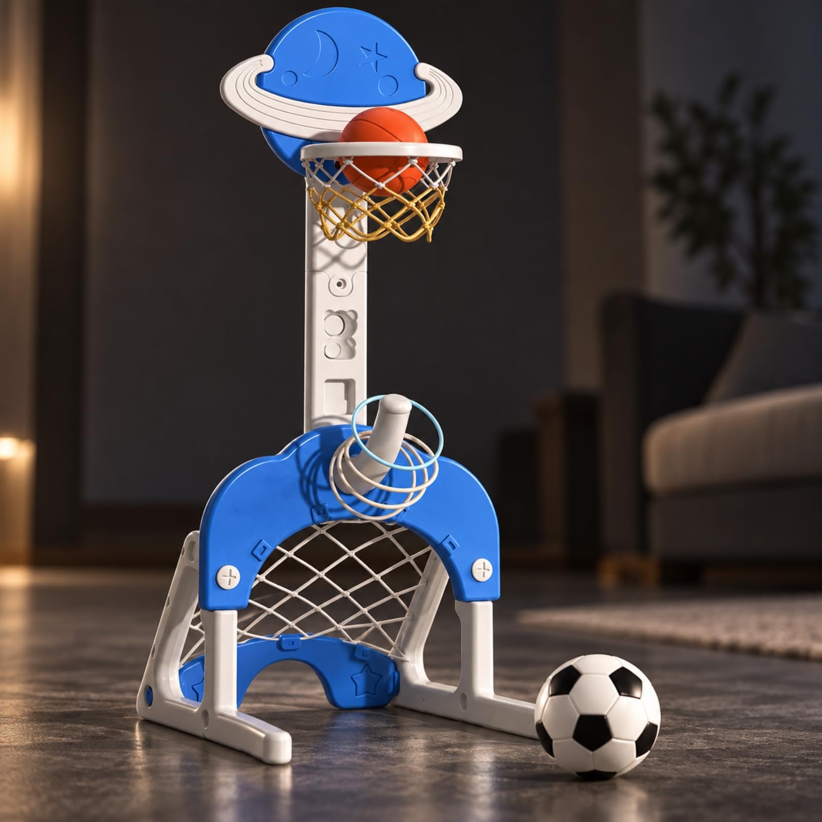 Basket Portatile per Bambini con Base Larga Rinforzata Tabellone Fantasia Spaziale Standard per Canestri Adatto Gioco Quotidiano Interno