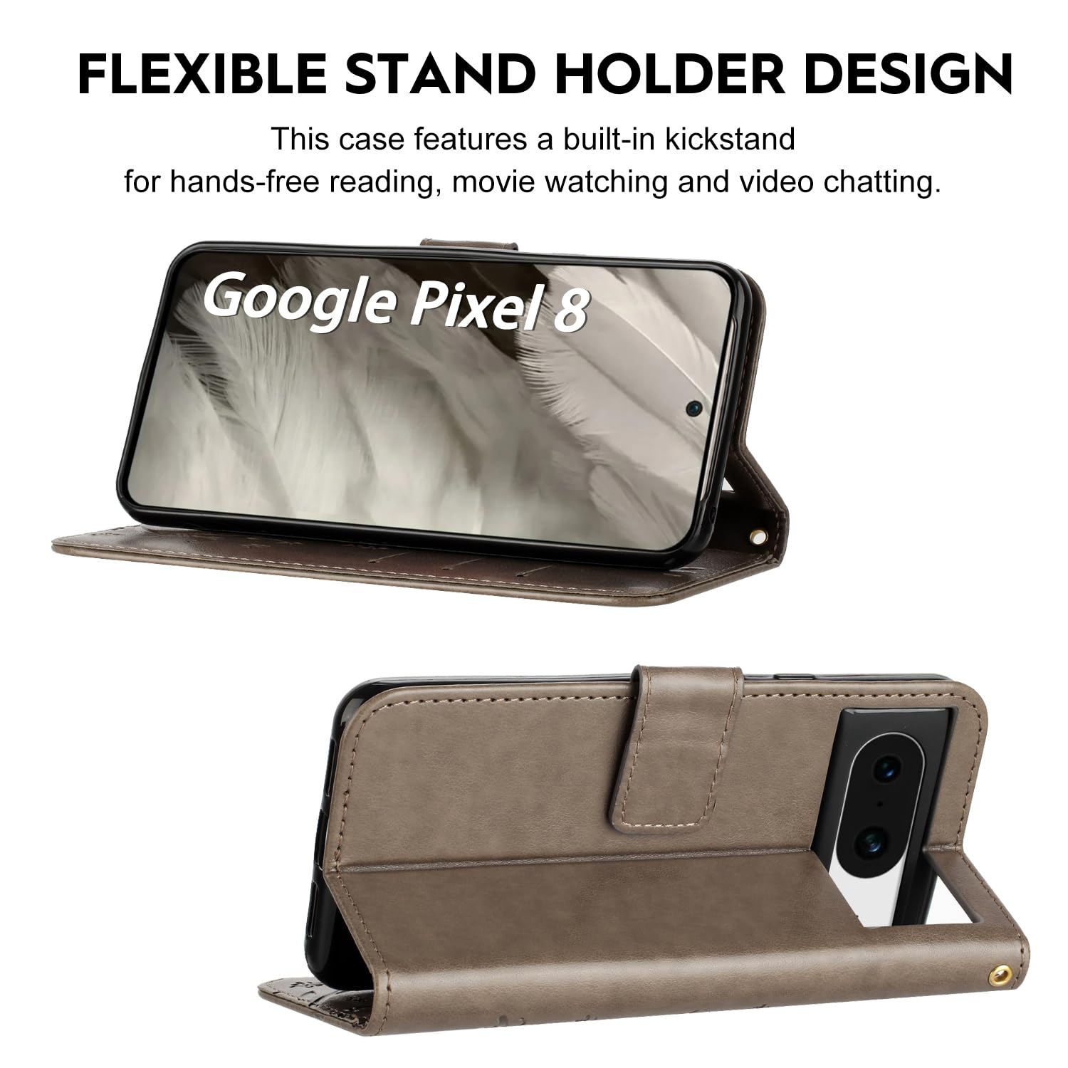 Custodia A Portafoglio Con Fiori Per Google Pixel 8 | Rosa | 8 Slot Carte | Chiusura Magnetica