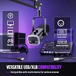 FIFINE XLR/USB Jeu de micros, dynamique PC Mic pour la diffusion en continu de podcasting, ordinateur RGB Mic Kit avec support de bras de boom, bouton Mute, casque Jack, pour l'enregistrement vocal voix-over-ampliGame AM8T