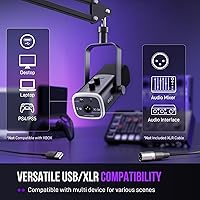 Vista 7 de FIFINE - Juego de micrófono XLR/USB para juegos, micrófono dinámico para PC para transmisión y podcast, kit de micrófono RGB para computadora