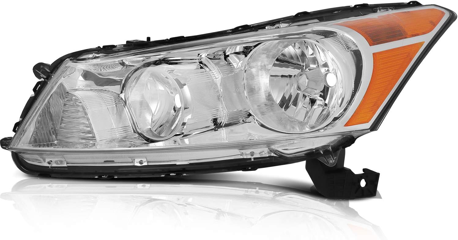 OCPTY Compatible For Honda Accord 2008-2012 Headlight Headlamps Chrome Housing Amber Corner