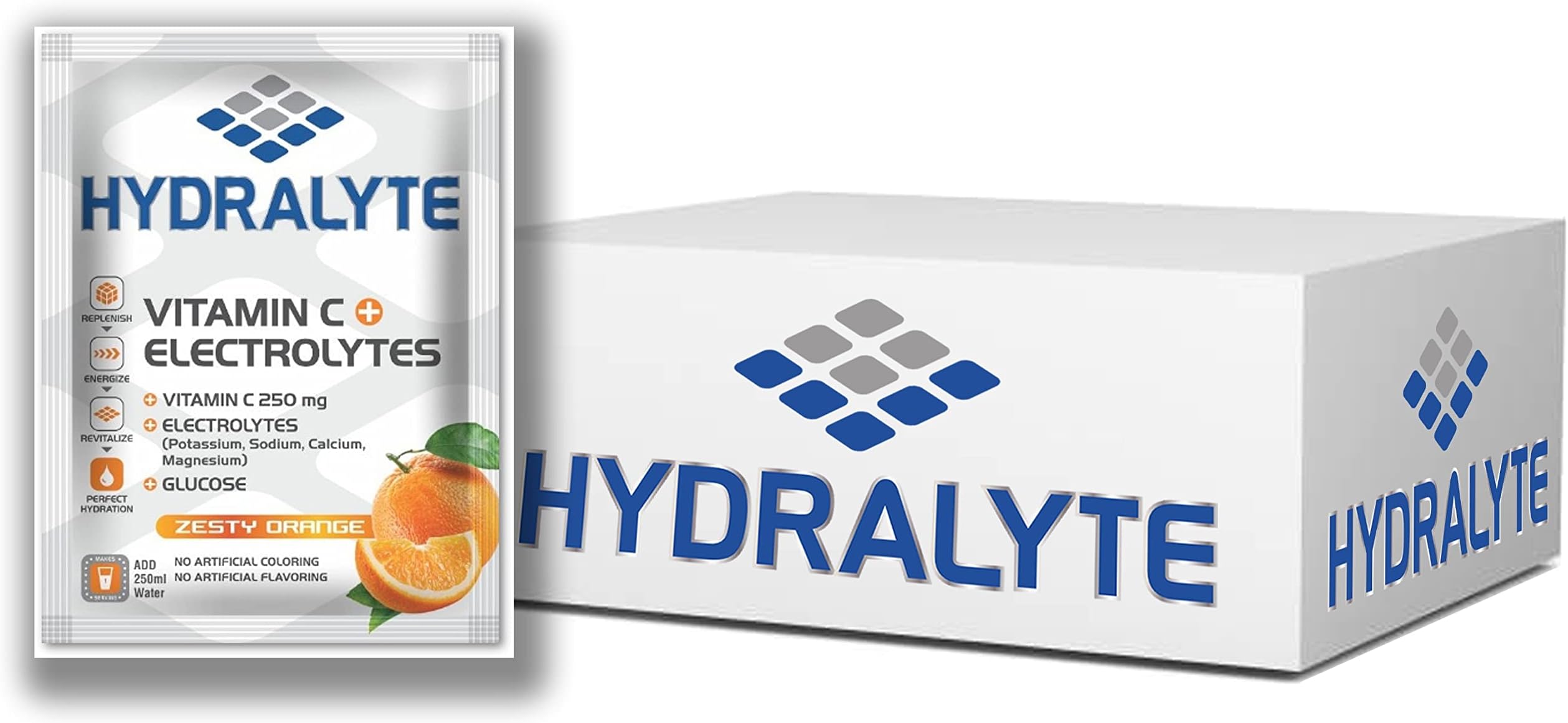 Hydralyte Vitamin C Electrolyte Hydration Sports Drink Powder Mix, 1 Sachet make 250ml, Natural Replacement Supplement for Rapid Hydration, Orange Flavor, 10 gm Pack of 150