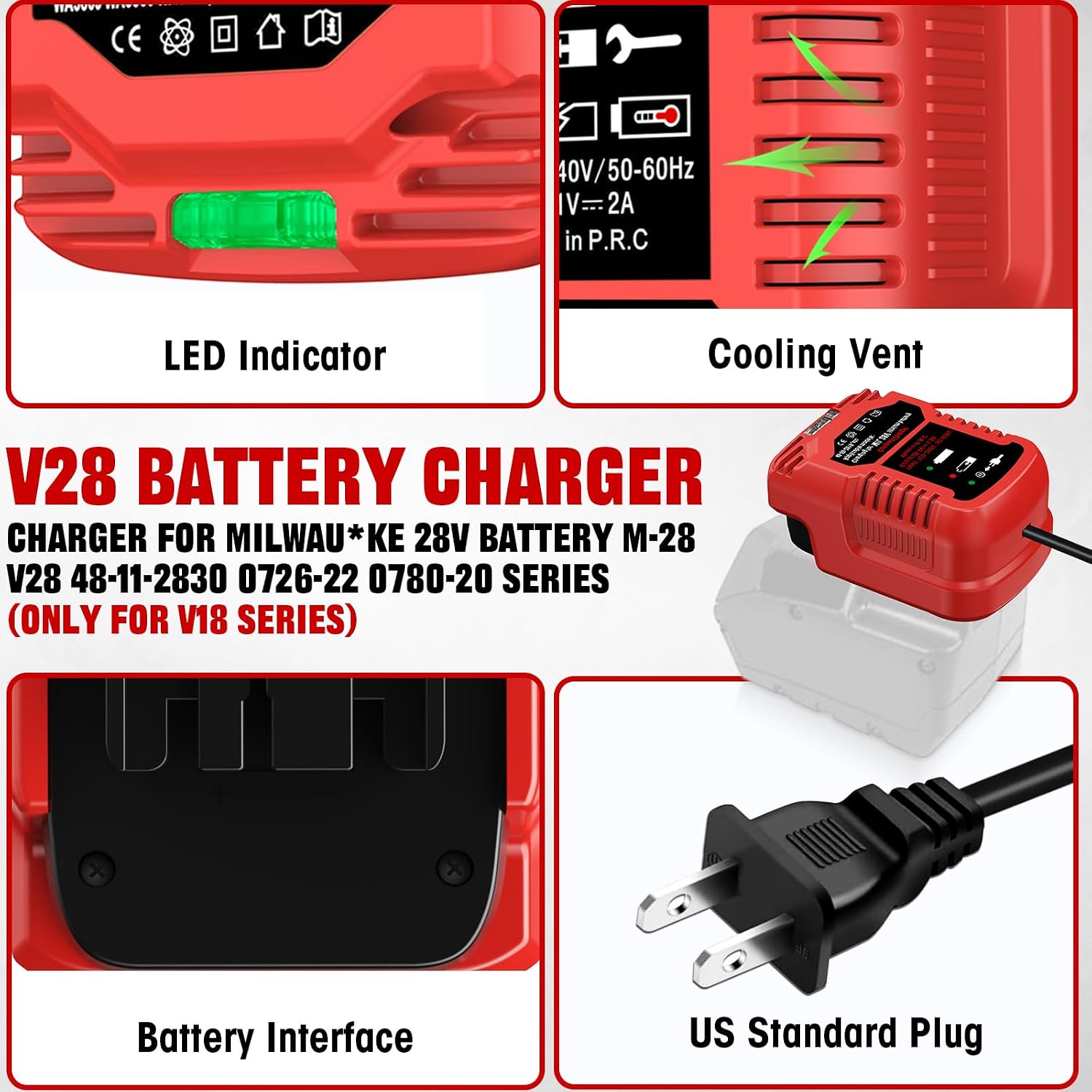 Charger for V28 for M28,for Milwaukee V28, 28V, 0726-22, 0780-20, 48-11-2830, M28, 0721-21 Battery Charger,for Milwaukee Mk28 for 28 Volt