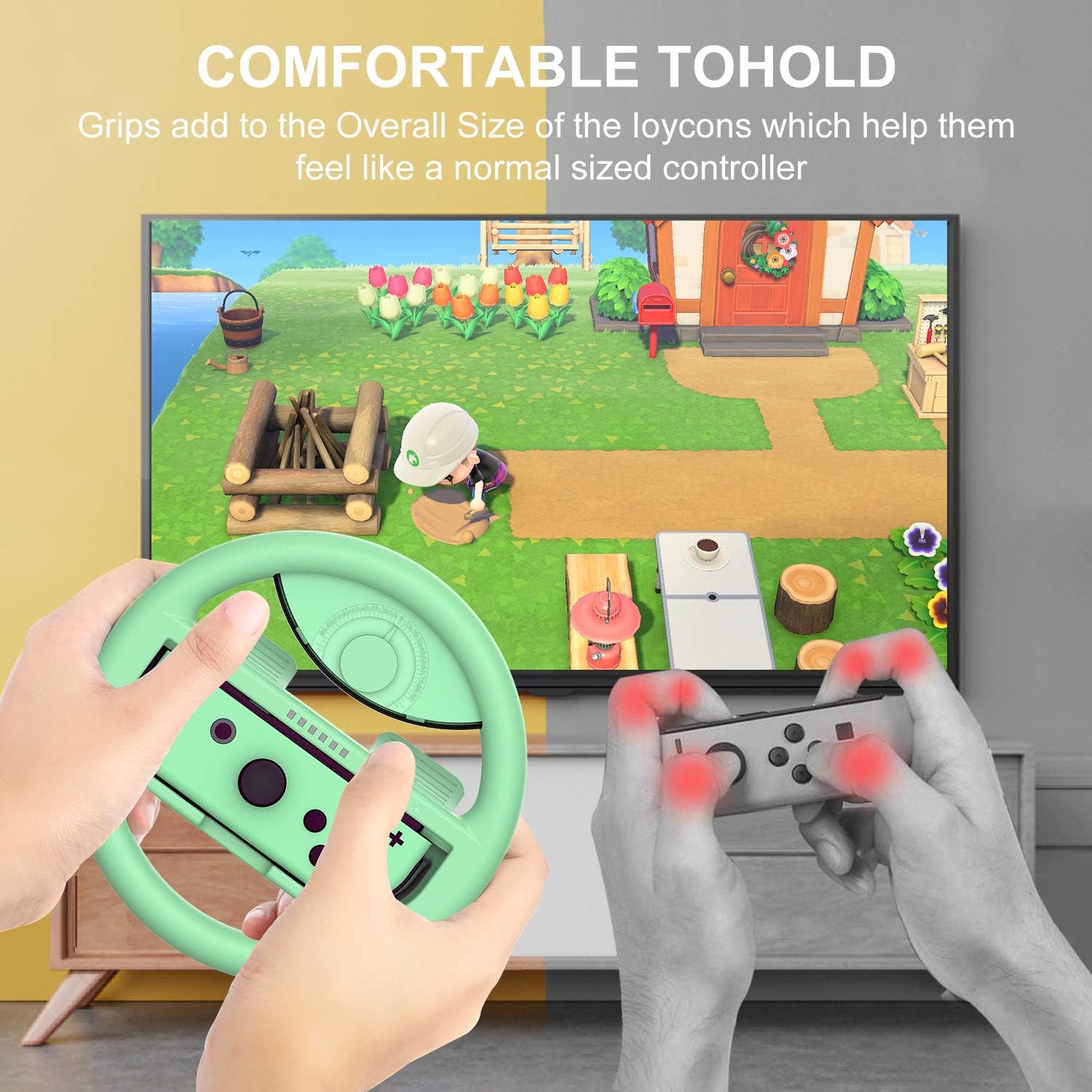 momen Grip for Nintendo Switch Controller - 4 Pack Racing Steering Wheel for Animal Crossing Switch Controller Game Grip Handle Kit Fit for Nintendo Switch Joy-Con Controllers