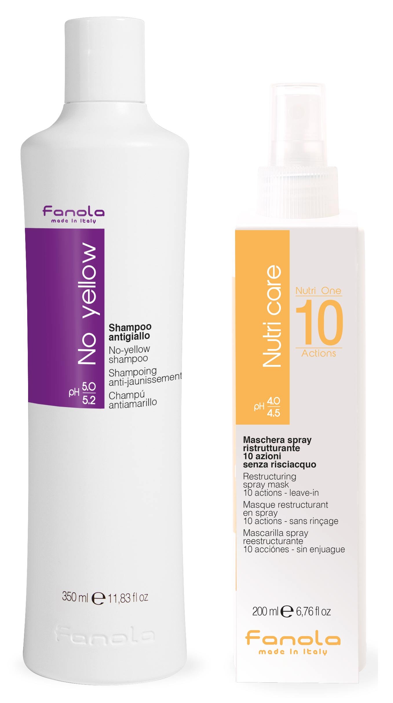 Fanola No Yellow Purple Shampoo & Nutri One 10 Actions Hair Spray, 2 Count