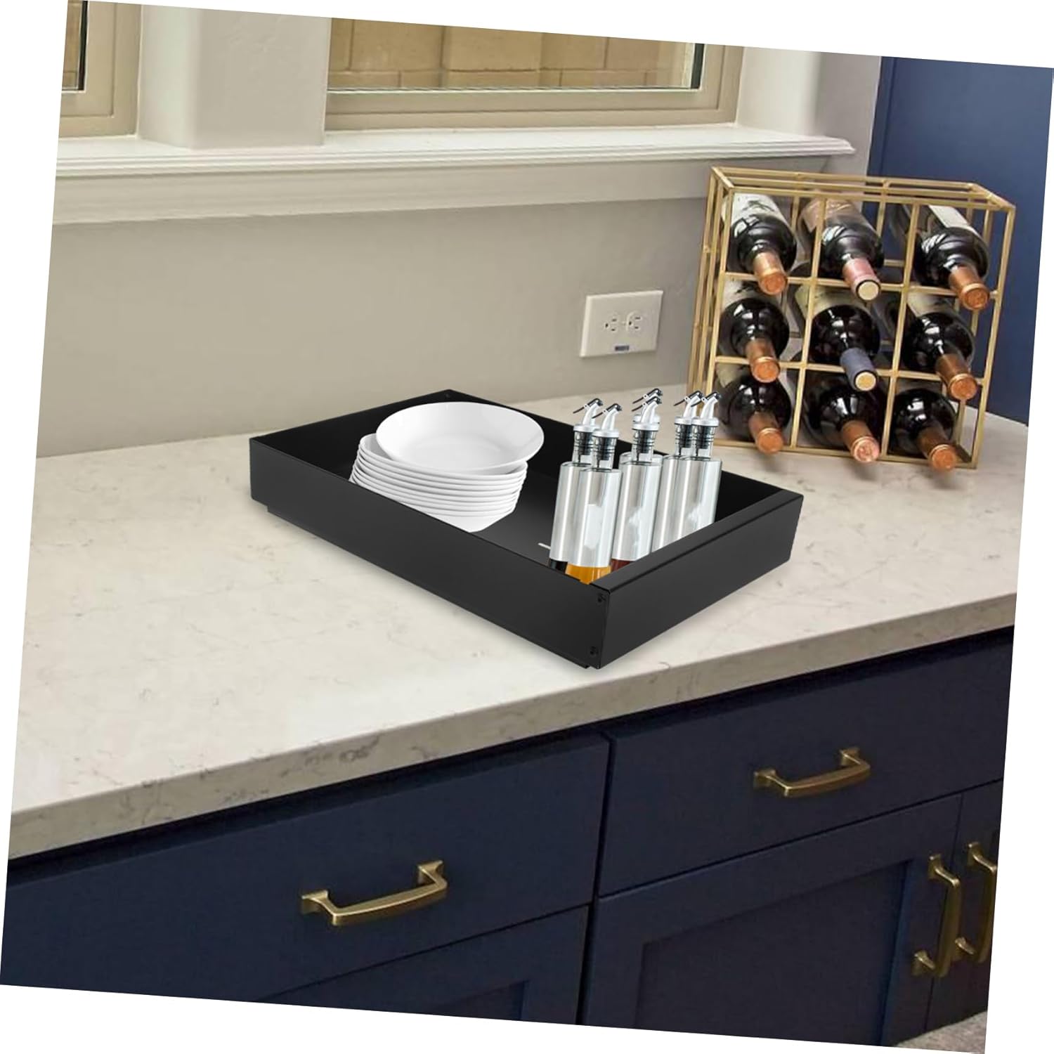 Luxshiny Cabinet Slide Out Shelves Adhesive Film Organizer for Kitchen Over Sink Dish Drying Rack Easy Install Space Saving