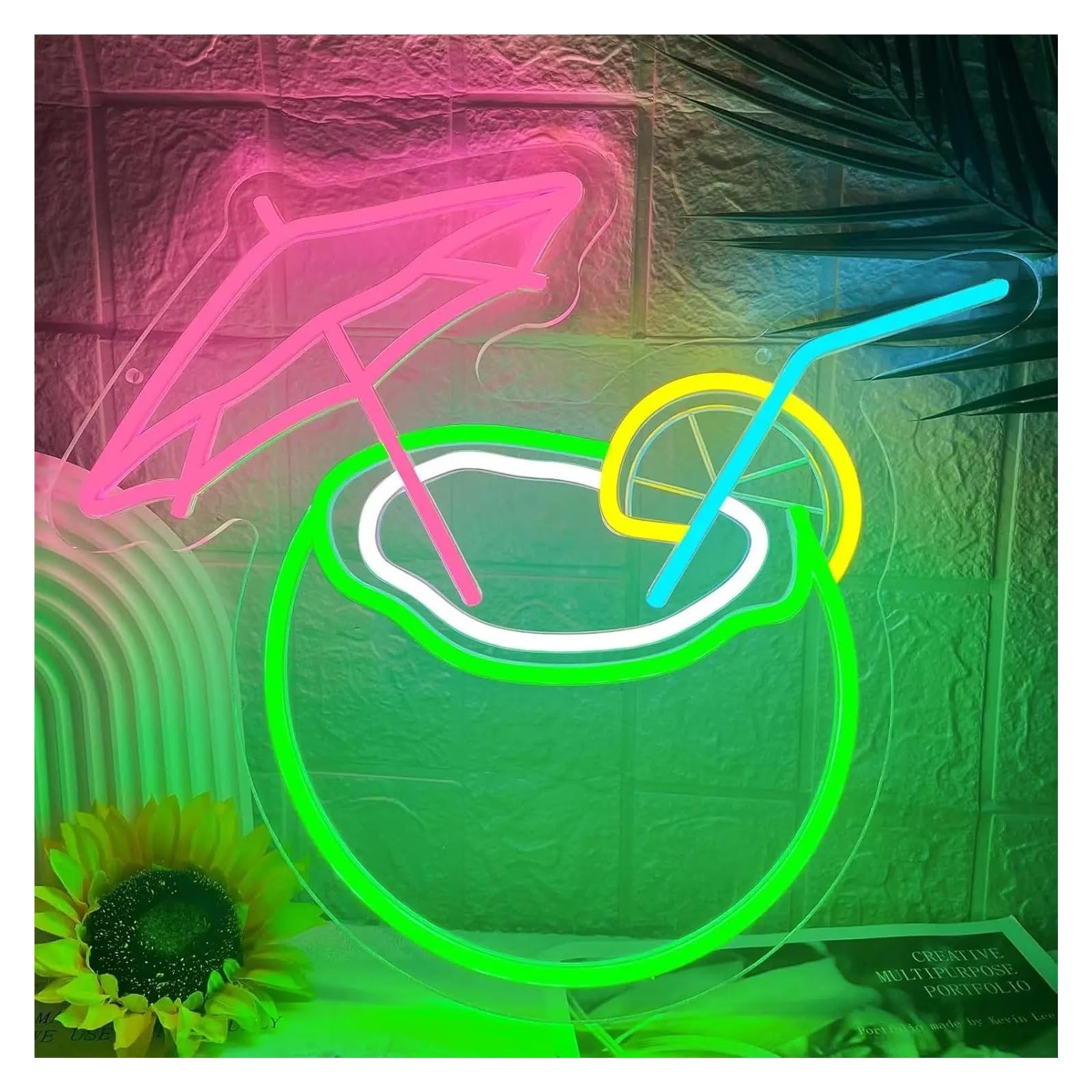 SHOUXI Sign Lamp Coconut Neon Sign Drink Theme Light for Tropical Beach Bar Beer Pub Restaurant Man Cave Club Party 35cmx30cm