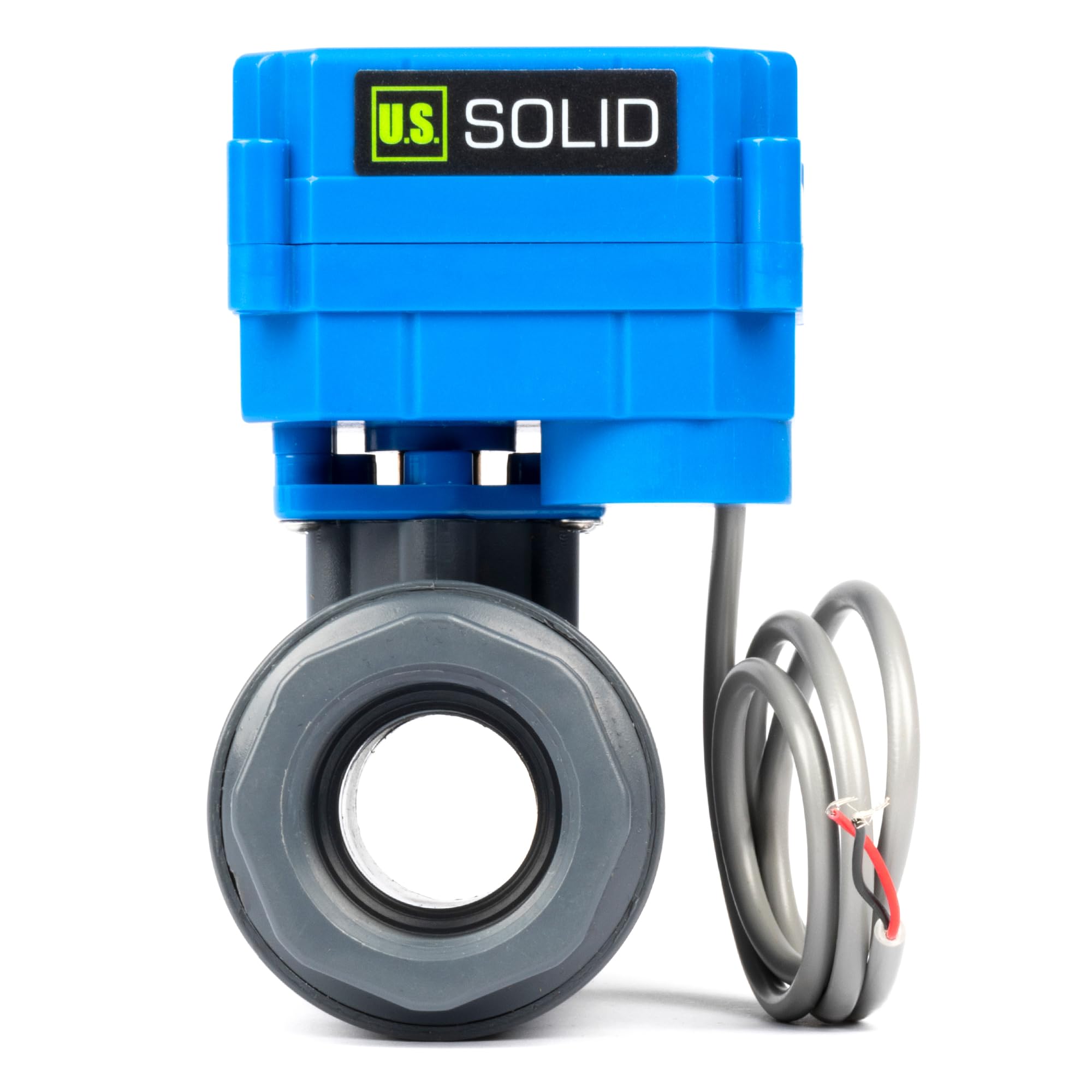 U.S. Solid Válvula de bola motorizada UPVC de 1 pulgada, válvula de bola eléctrica de plástico de 85-265 V CA, retorno automático de 2 cables, normalmente abierta, puerto completo