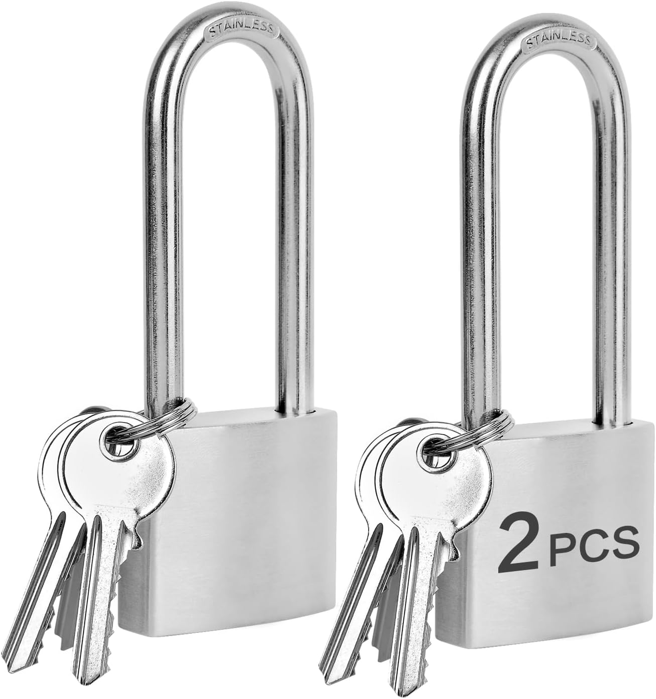Outdoor Weatherproof Padlock, LQYN Keyed Alike 2 Pcs Stainless Heavy Duty Padlocks, 50mm/2 inch Normal Shackle, Stainless Steel Body with Brass Cylinder Lock, Padlock for Secure Storage, Gates