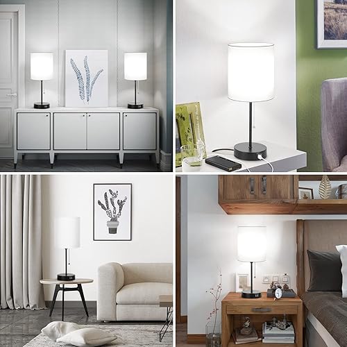 Miniatura 51 de Juego de 2 lámparas de mesa de 17.3 pulgadas con 2 salidas USB y CA, lámparas de mesita de noche para dormitorio, sala de estar, habitación