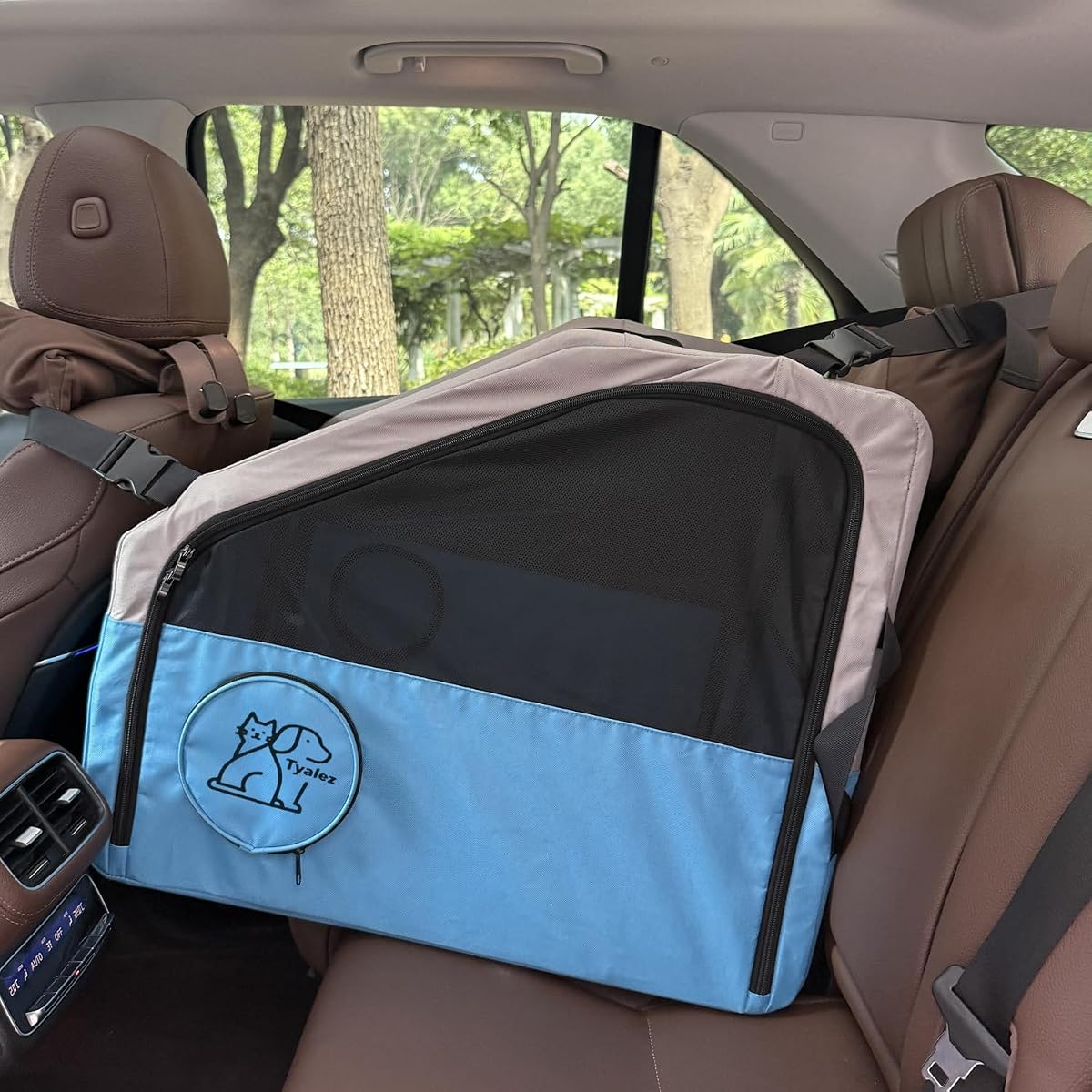 Jaula portátil grande para mascotas para viajes en coche, transportador plegable para perros y gatos de 24 x 22 x 25 pulgadas con cinturón de seguridad y correa para reposacabezas, perrera Oxford de lados suaves con cama para mascotas medianas y grandes