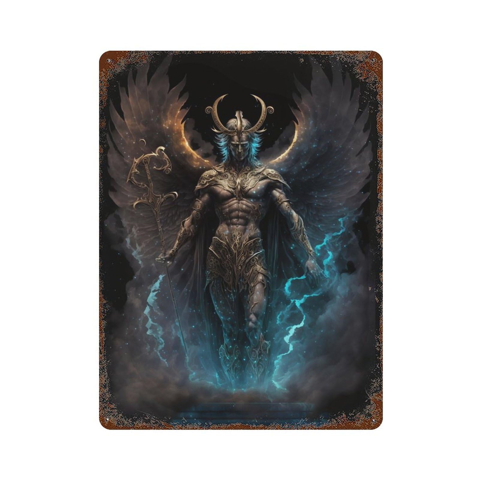 Tanatos The God of Death Rusty Metal Tin Sign 15.7"x11.8", Industrial Home Decor for Garage, Pub Or Kitchen