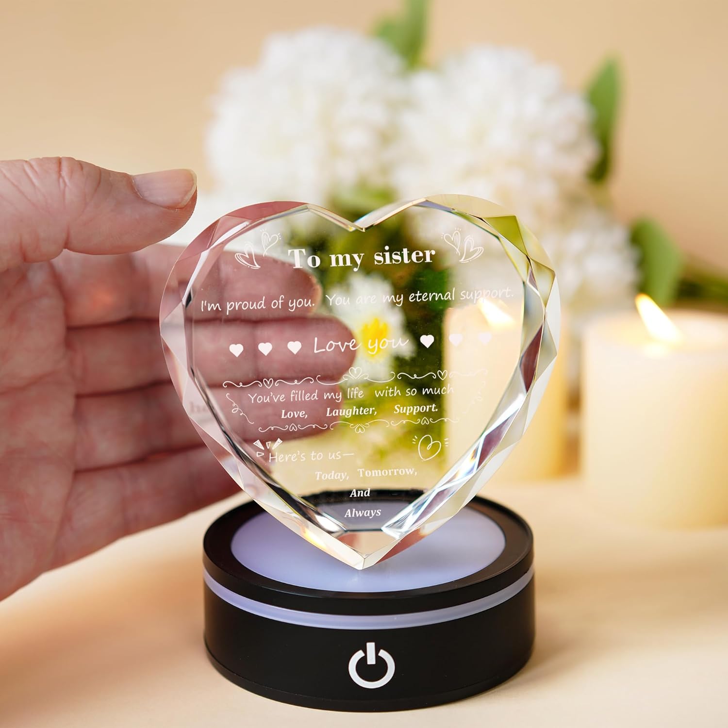 Sister Birthday Gifts 3D Crystal Heart Night Light Keepsake Valentines Gifts for Sister, Women, Girls - Image 8