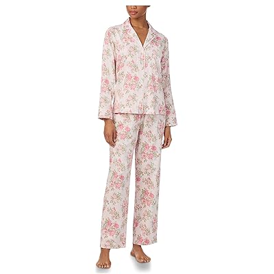 Lauren Ralph Lauren Woven Long Sleeve Notch Long Pj Set Women