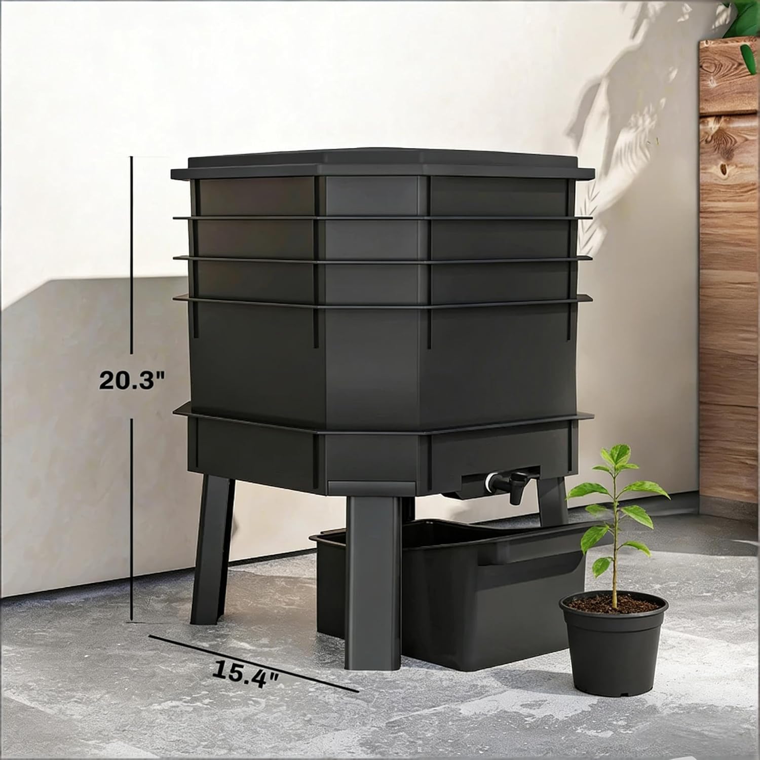 4-Tray Worm Composter Bin - 15.4" L×15.4" W×20.3" H Stackable Worm Compost Bin with Worm Tea Collector, PP Plastic Composting Bin for Kitchen Balcony Patio Home Gardening