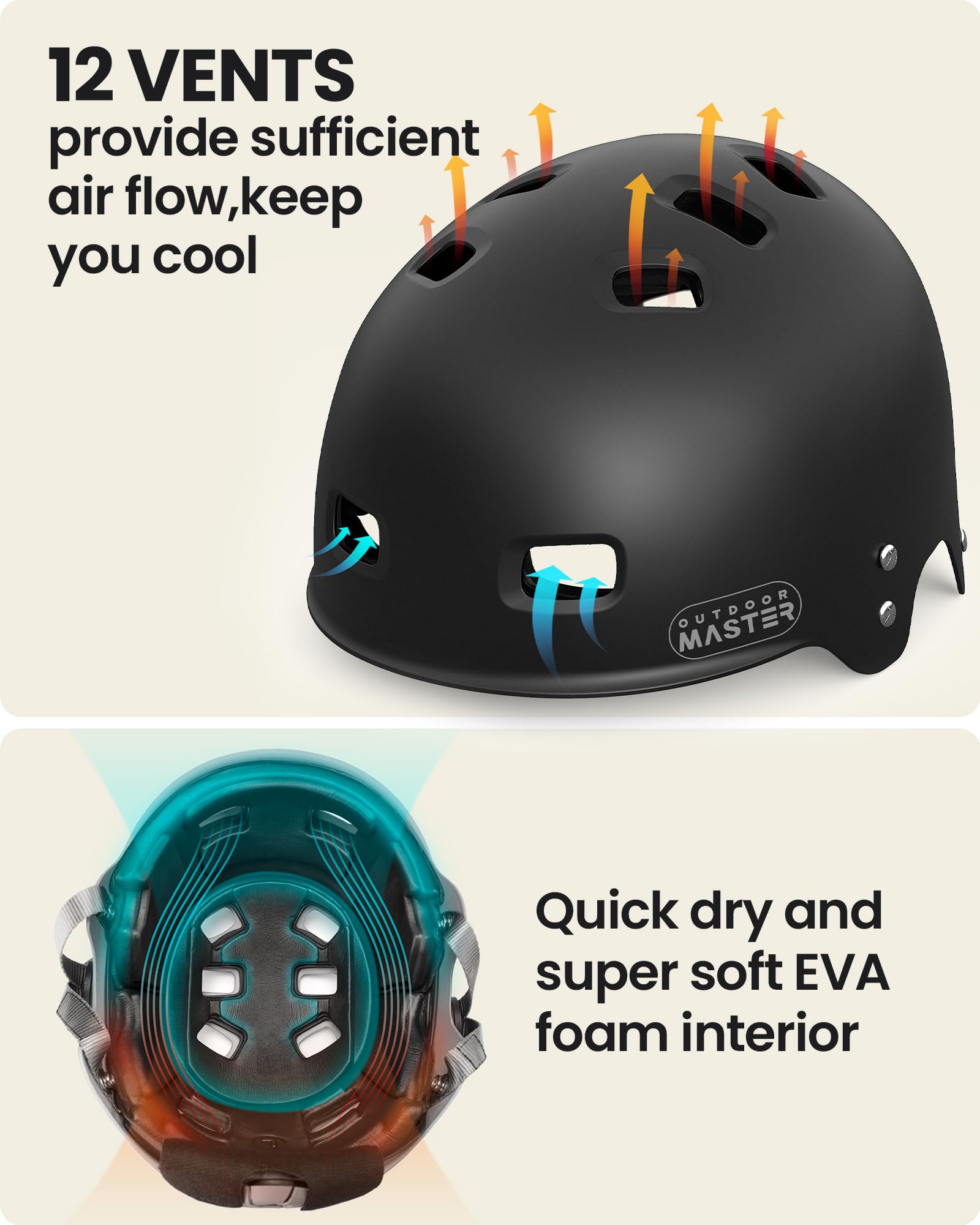 OutdoorMaster Casco de kayak wakeboard agua blanca con almohadillas para los oídos 12 rejillas de ventilación ajuste