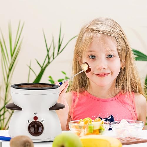 Miniatura 14 de Juego de ollas para fondue, mini juego de macetas eléctricas para fundir queso de chocolate, máquina de fondue de chocolate con tenedores de Rojo