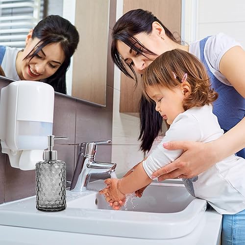 Miniatura 5 de Glass Lotion Pump Bottle Large Capacity Glass Shampoo Dispenser with Silver Gray Cap Refillable Hand Soap and Shower Gel Container for Bathroom and