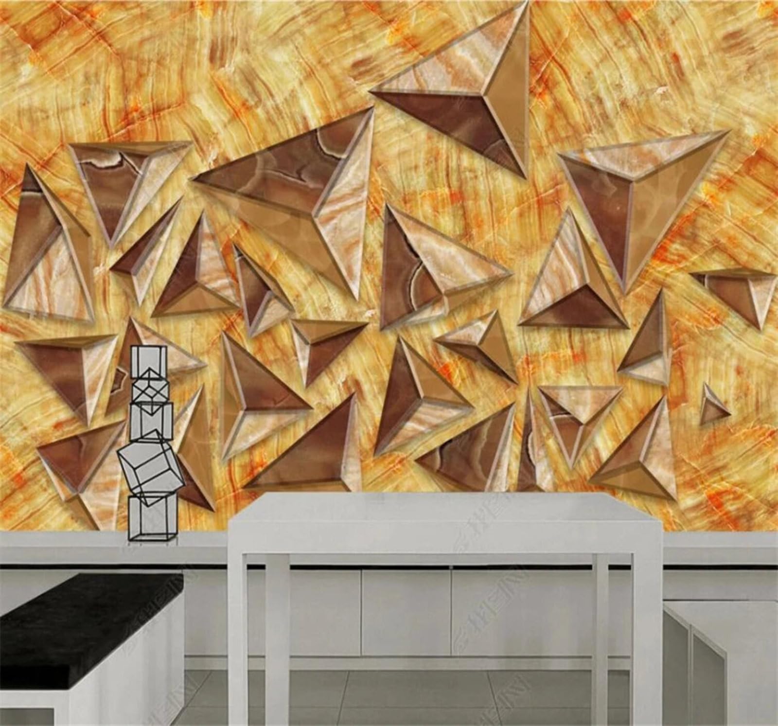 Xlming 430Cm×300Cm(B×H) Minimalism Geometric Triangles Mosaic Marble Effect 3D Wallpaper Luxury Home Dining Decor Paste Sofa Living Room The Wall For Bedroom Mural-430Cm×300Cm