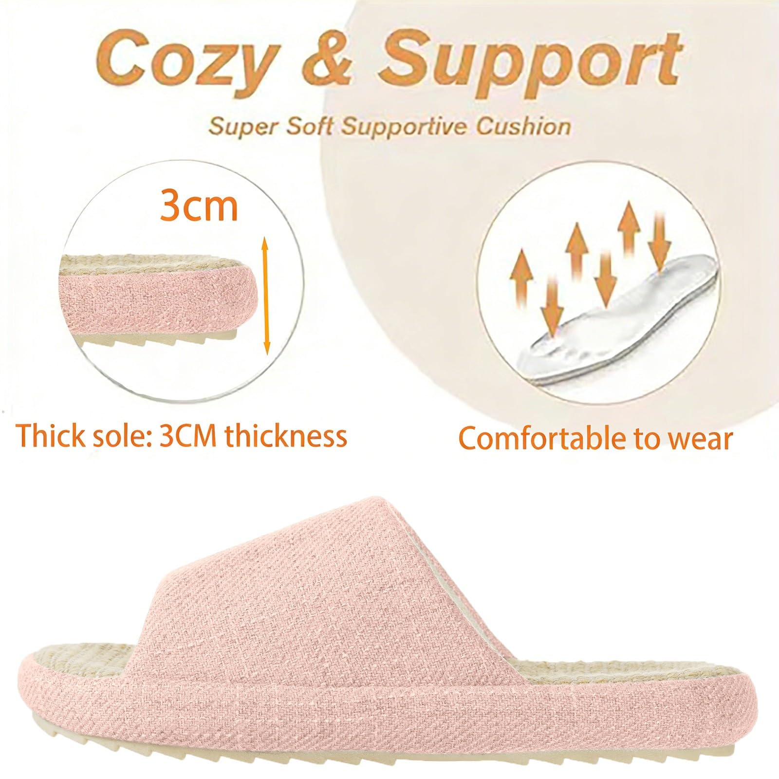 Zapatillas de Estar en Casa Mujer Pantuflas de Lino Antideslizantes Planas Espuma de Memoria Suave Cuatro Estaciones Slippers — view 5