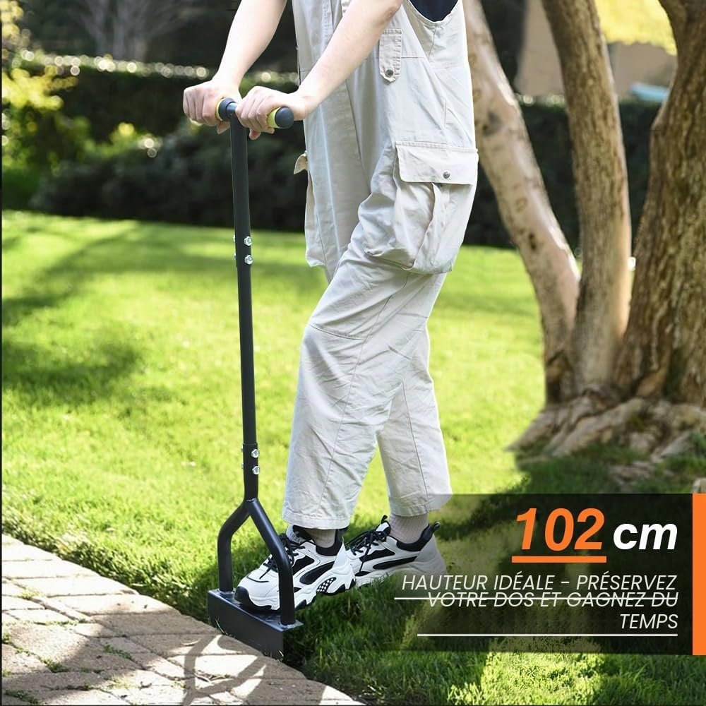 Colwelt Outil de bordure de pelouse manuel de 102 cm, demi-lune avec lame dentelée en forme de V, outil de bordure de pelouse en acier massif avec poignée en T douce, bordure de jardin pour trottoir