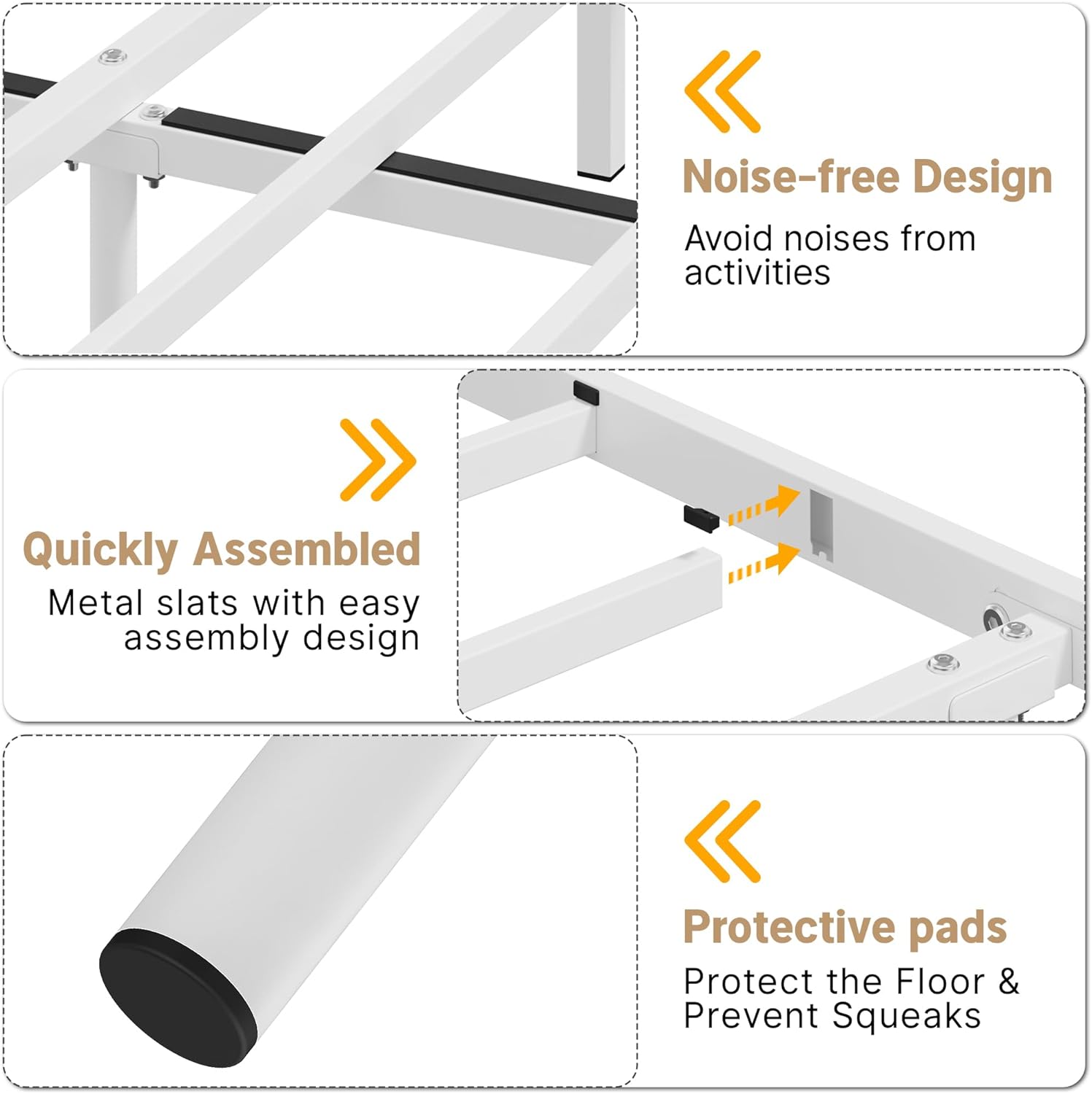 Elephance Full Size Bed Frame with Vintage Style Headboard,Full Metal Platform Bed Frame,11.2 Inches Under Bed Storage,No Box Spring Needed,White