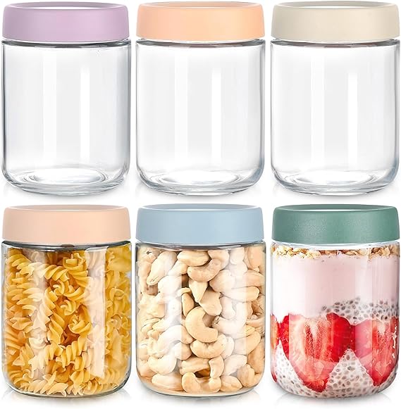 6 Pack Overnight Oats Glass Containers with Lids