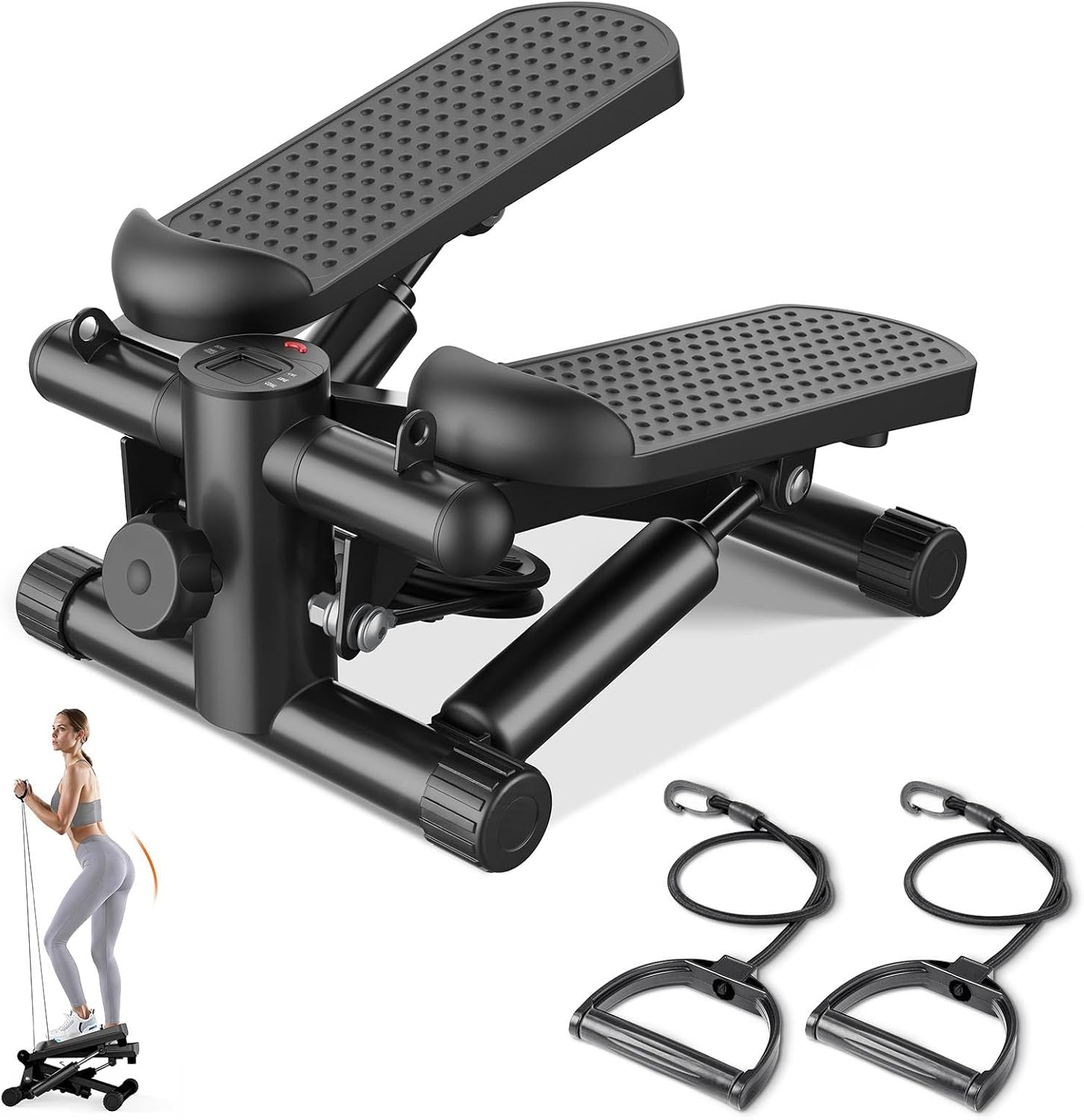  Mini Stair Steppers with Resistance Bands for Exercise at Home, Portable Exercise Twist Stepper Machine for Full Body Workout, 300LBS Capacity