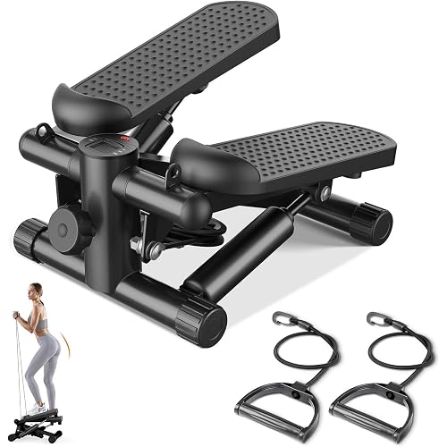 Sweetcrispy Mini Stair Steppers with Resistance Bands for Exercise at Home, Portable Exercise Twist Stepper Machine for Full Body Workout, 300LBS Capacity