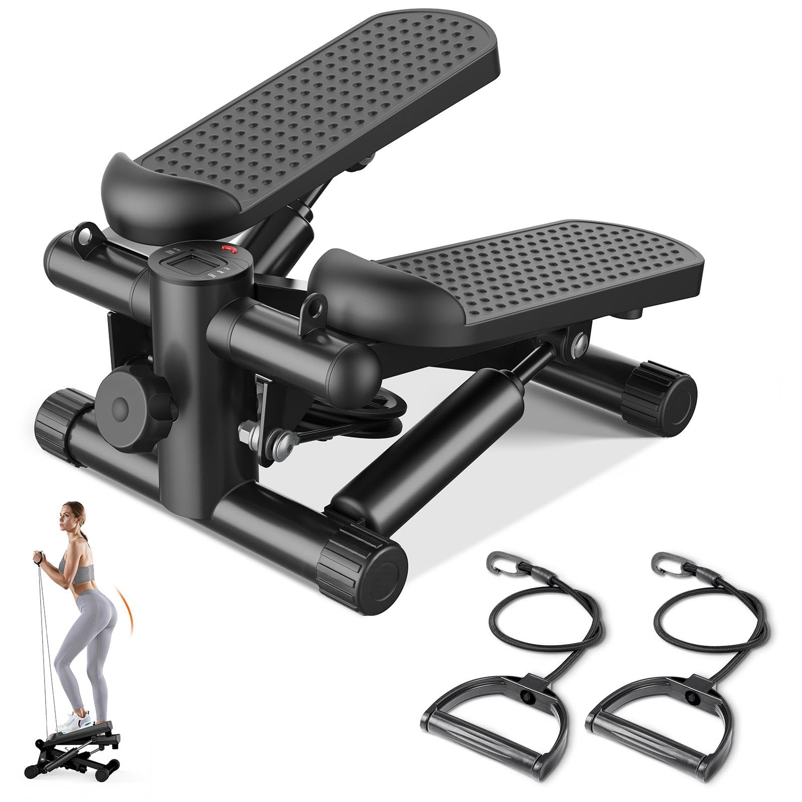 Sweetcrispy Mini Stair Steppers with Resistance Bands for Exercise at Home, Portable Exercise Twist Stepper Machine for Full Body Workout, 300LBS Capacity